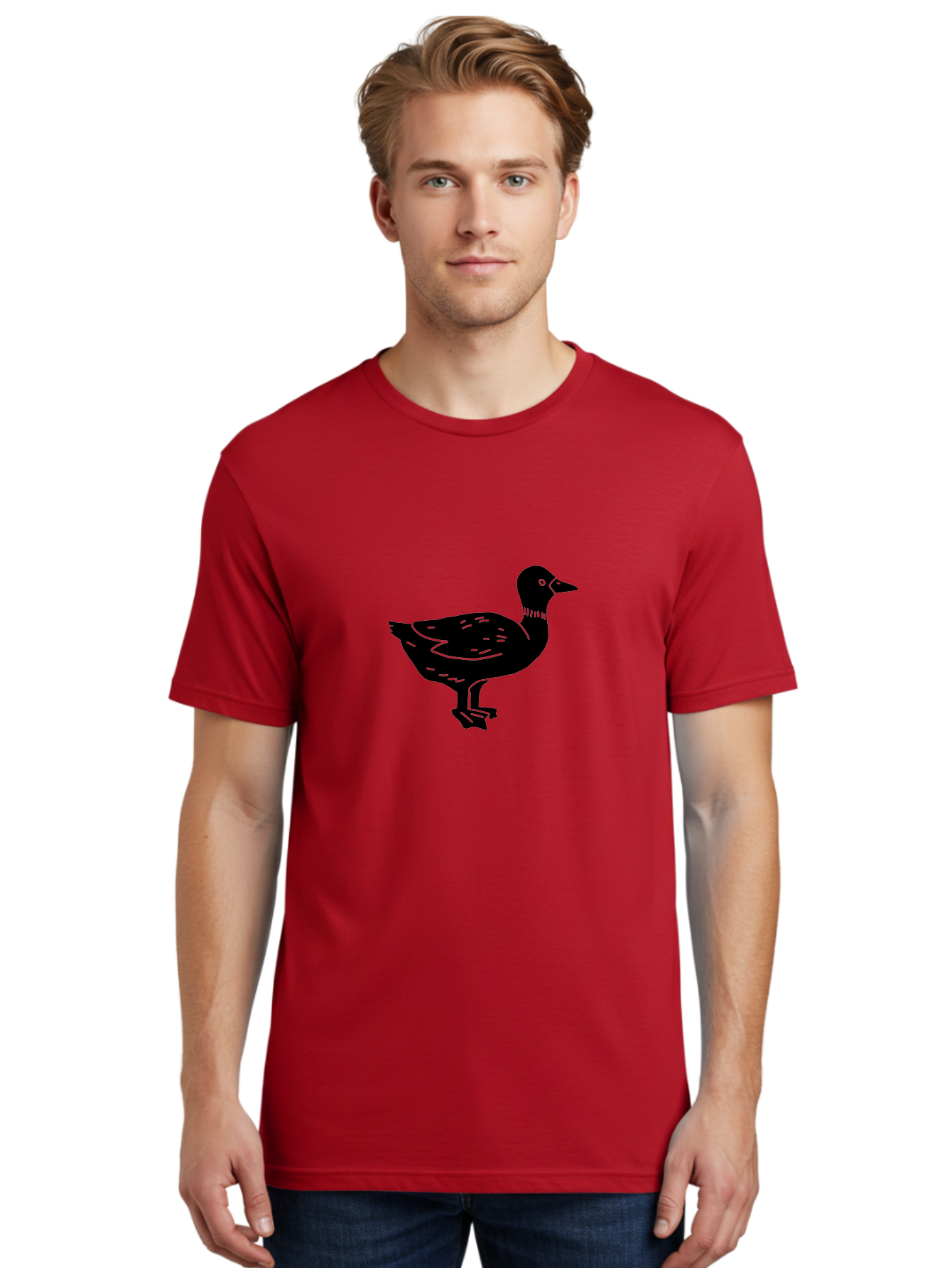 Duck Men'S Graphic Tee, 100% Cotton, Comfortable Casual Summer Wear, Machine Washable, Duck Silhouette, Minimalist Art, Simple Shapes, Bird Illustration, Wildlife Graphic, Vector Art, Black And Green, Modern Design - Aaa588 6
