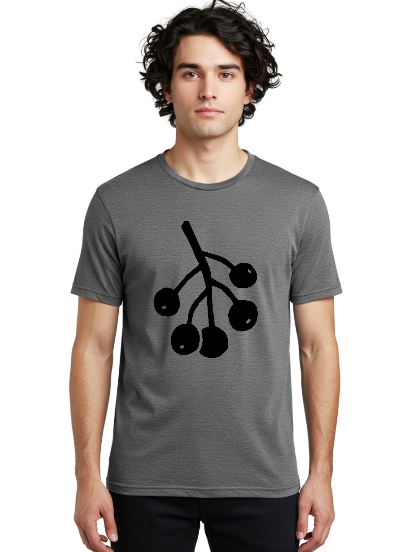 Five-Cherries Men'S Graphic Tee, 100% Cotton, Comfortable Casual Summer Wear, Machine Washable, Black Cherries Silhouette, Minimalist Design, Fruit Icon, Cherry Stem, Simple Graphics, Vector Illustration, Bold Silhouette, - Aaa589 10
