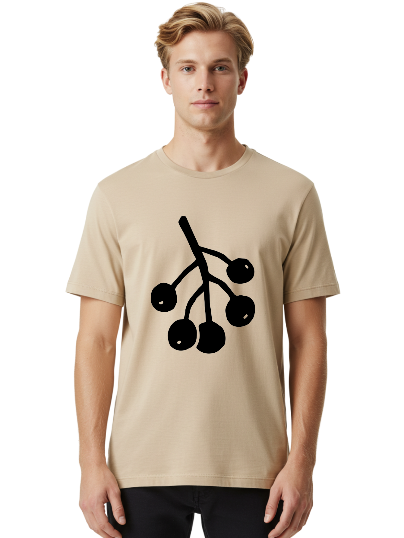 Five-Cherries Men'S Graphic Tee, 100% Cotton, Comfortable Casual Summer Wear, Machine Washable, Black Cherries Silhouette, Minimalist Design, Fruit Icon, Cherry Stem, Simple Graphics, Vector Illustration, Bold Silhouette, - Aaa589 28