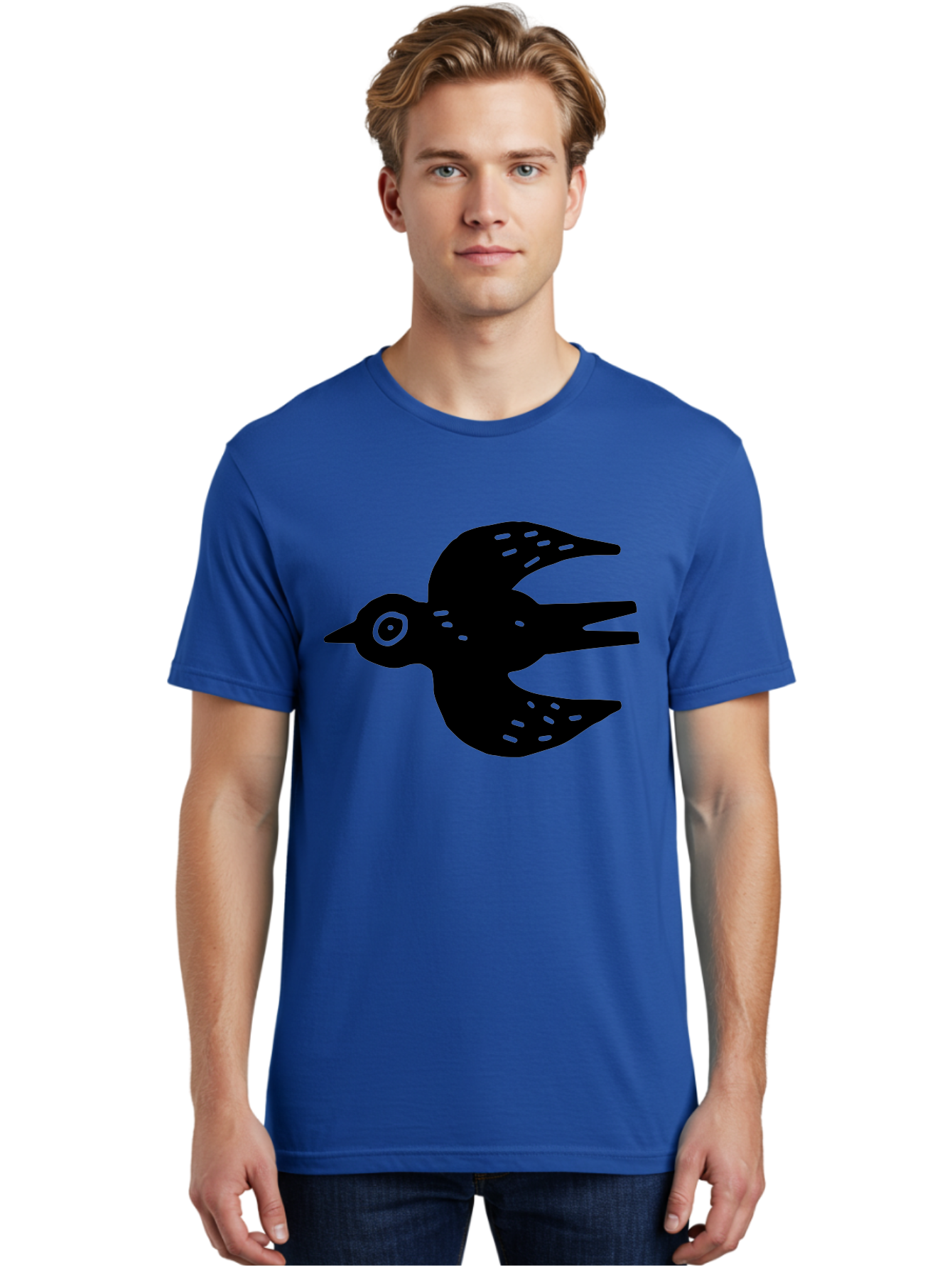 Flying-Bird Men'S Graphic Tee, 100% Cotton, Comfortable Casual Summer Wear, Machine Washable, Black Bird Silhouette, Bird In Flight, Simple Design, Graphic Illustration, Minimalist Art, Wildlife Symbol, Flying Bird, Abstract Shape, - Aaa591 4