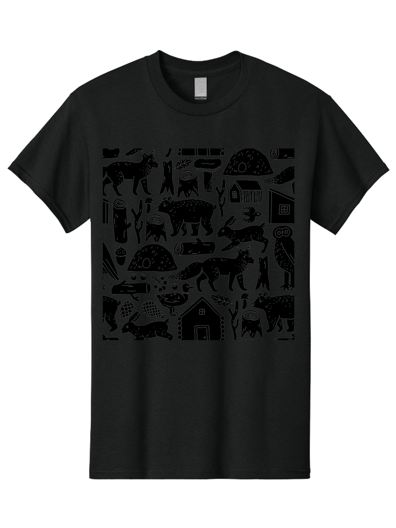 Forest-Animals-Pattern Men'S Graphic Tee, 100% Cotton, Comfortable Casual Summer Wear, Machine Washable, Woodland Animals, Forest Wildlife, Rustic Houses, Trees, Birds, Wildlife Art, Woodsy Landscape, Nature Illustrations, Forest Patterns, - Aaa592 29