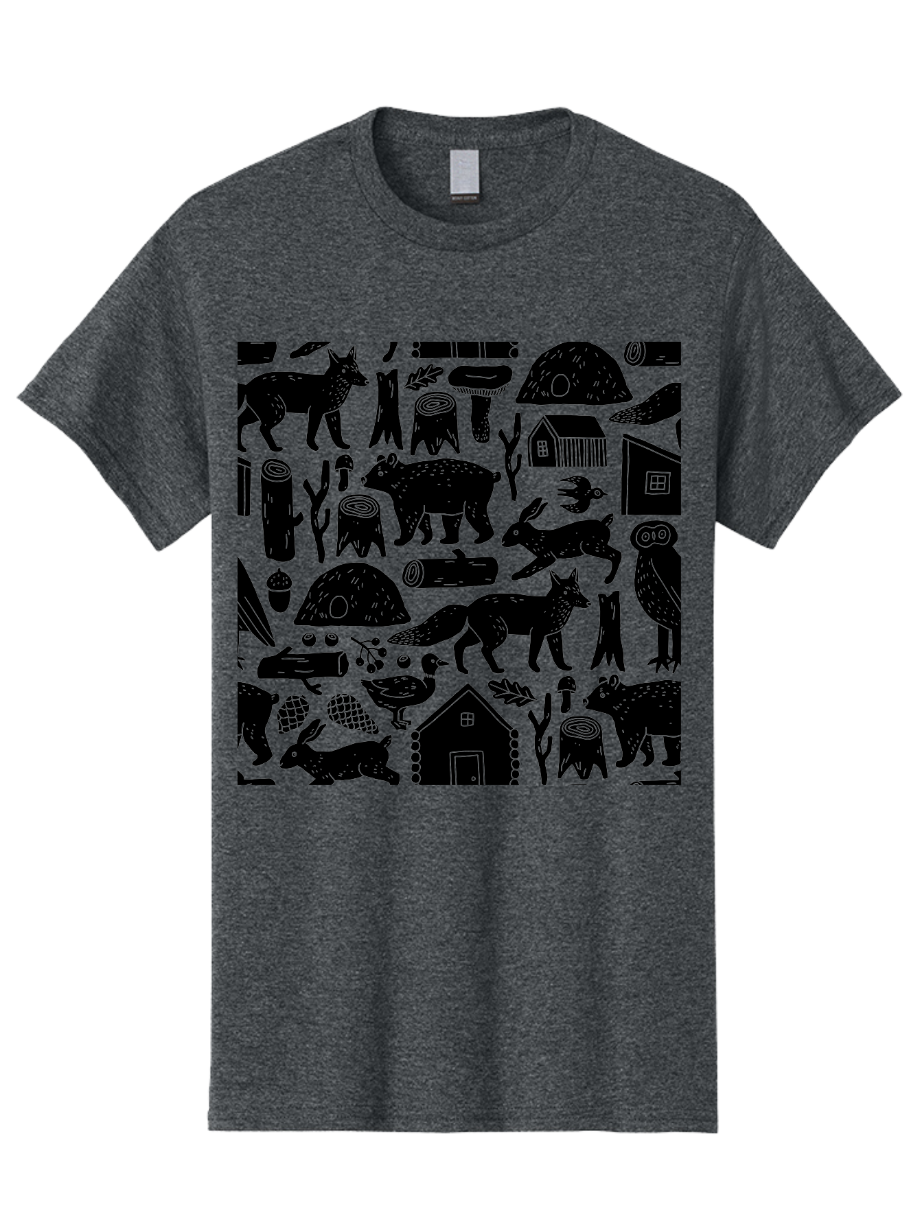 Forest-Animals-Pattern Men'S Graphic Tee, 100% Cotton, Comfortable Casual Summer Wear, Machine Washable, Woodland Animals, Forest Wildlife, Rustic Houses, Trees, Birds, Wildlife Art, Woodsy Landscape, Nature Illustrations, Forest Patterns, - Aaa592 27