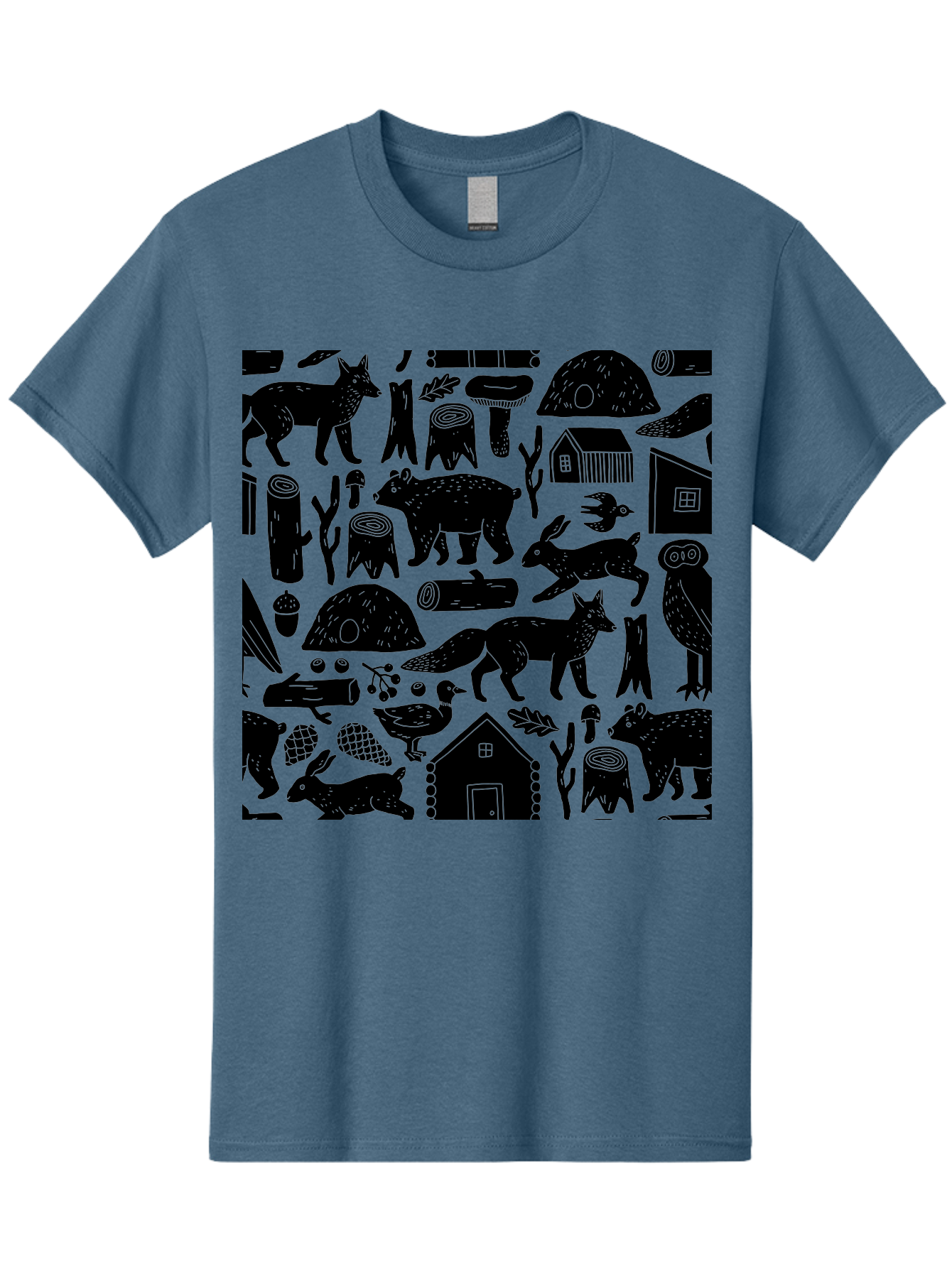 Forest-Animals-Pattern Men'S Graphic Tee, 100% Cotton, Comfortable Casual Summer Wear, Machine Washable, Woodland Animals, Forest Wildlife, Rustic Houses, Trees, Birds, Wildlife Art, Woodsy Landscape, Nature Illustrations, Forest Patterns, - Aaa592 13