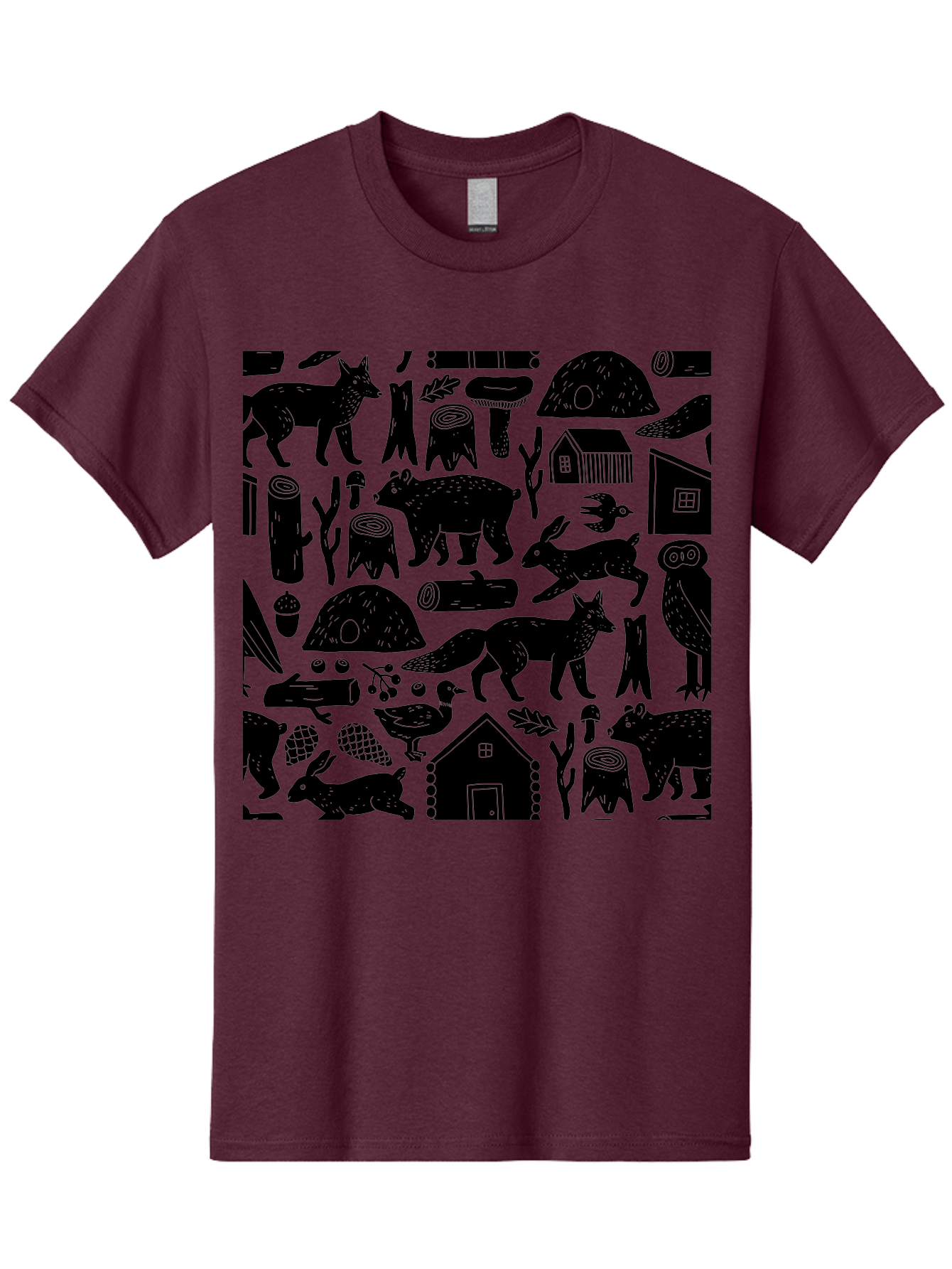 Forest-Animals-Pattern Men'S Graphic Tee, 100% Cotton, Comfortable Casual Summer Wear, Machine Washable, Woodland Animals, Forest Wildlife, Rustic Houses, Trees, Birds, Wildlife Art, Woodsy Landscape, Nature Illustrations, Forest Patterns, - Aaa592 21