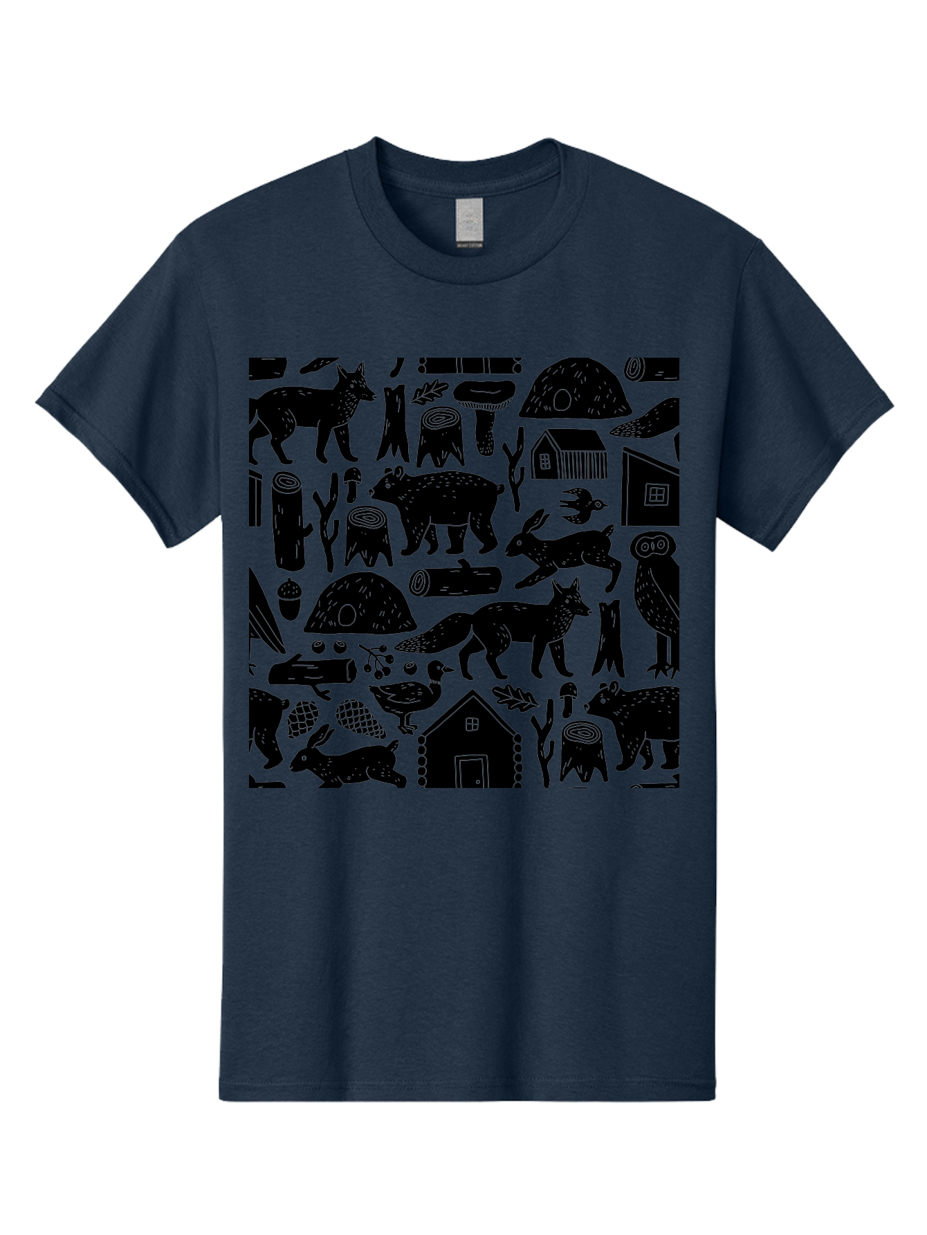 Forest-Animals-Pattern Men'S Graphic Tee, 100% Cotton, Comfortable Casual Summer Wear, Machine Washable, Woodland Animals, Forest Wildlife, Rustic Houses, Trees, Birds, Wildlife Art, Woodsy Landscape, Nature Illustrations, Forest Patterns, - Aaa592 19