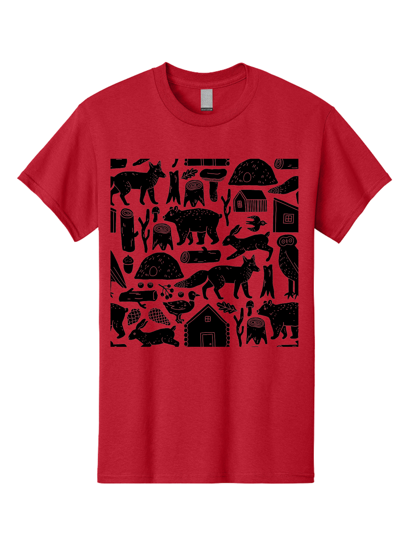 Forest-Animals-Pattern Men'S Graphic Tee, 100% Cotton, Comfortable Casual Summer Wear, Machine Washable, Woodland Animals, Forest Wildlife, Rustic Houses, Trees, Birds, Wildlife Art, Woodsy Landscape, Nature Illustrations, Forest Patterns, - Aaa592 17