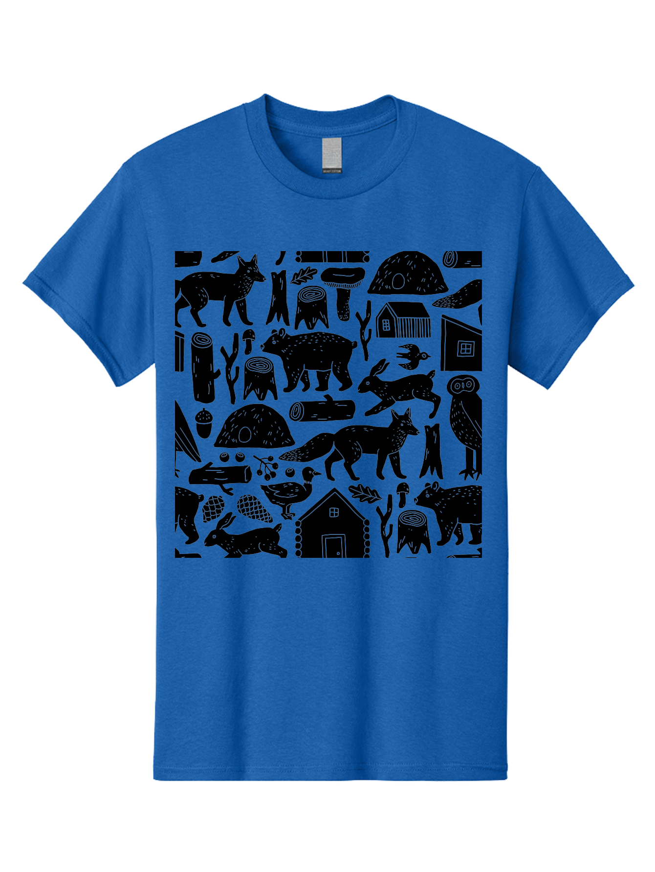Forest-Animals-Pattern Men'S Graphic Tee, 100% Cotton, Comfortable Casual Summer Wear, Machine Washable, Woodland Animals, Forest Wildlife, Rustic Houses, Trees, Birds, Wildlife Art, Woodsy Landscape, Nature Illustrations, Forest Patterns, - Aaa592 9