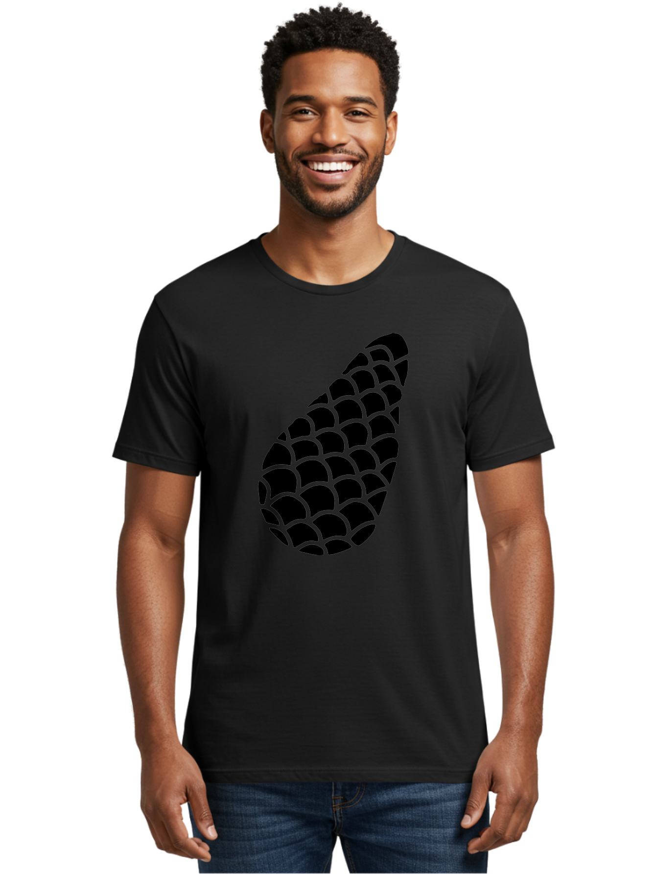 Hops-Cone Men'S Graphic Tee, 100% Cotton, Comfortable Casual Summer Wear, Machine Washable, Hops Silhouette, Beer Ingredient, Brewing Process, Black And Green Design, Abstract Pattern, Craft Beer, Unique Texture, Simple Graphic - Aaa598 2