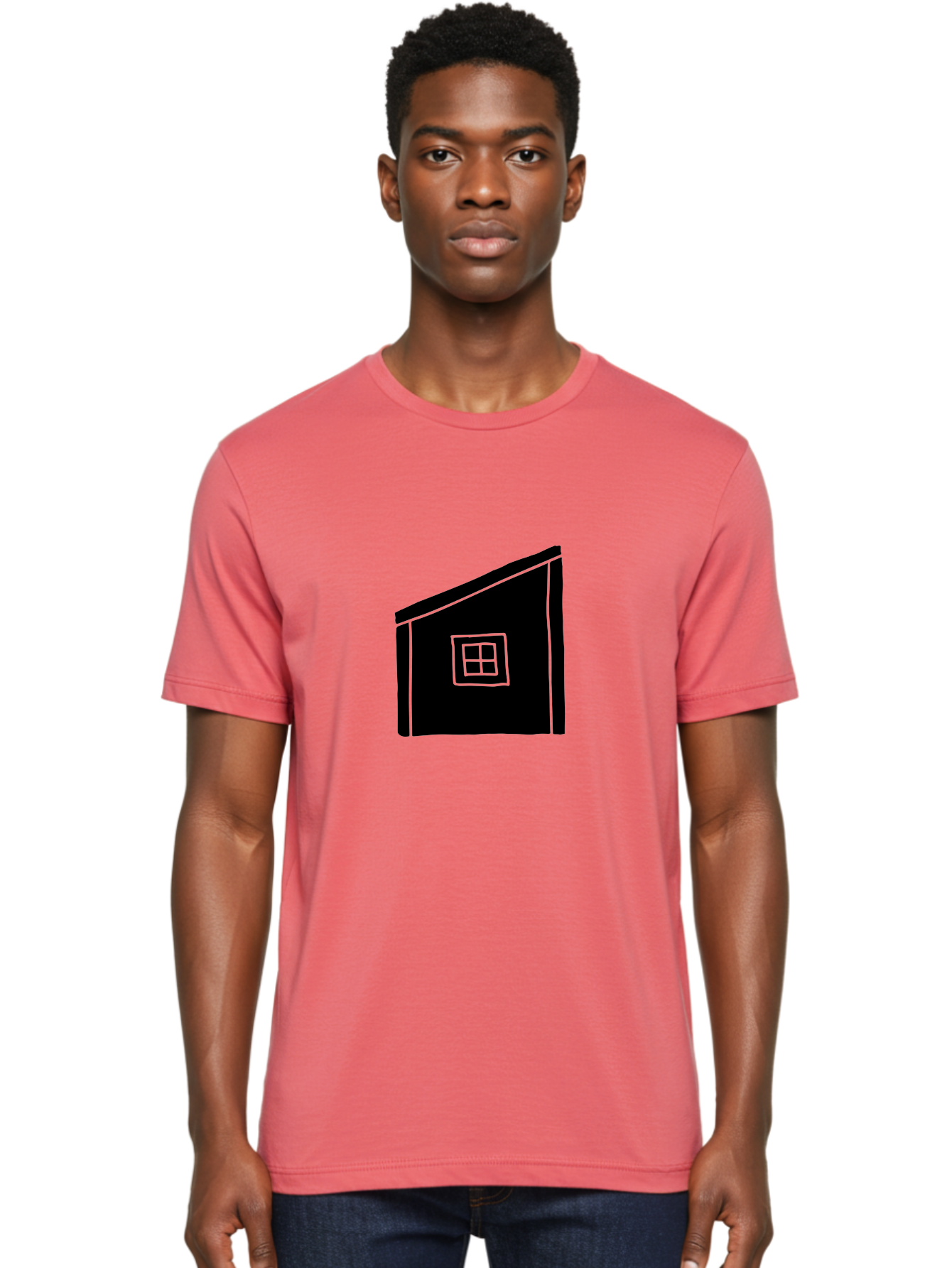 House Men'S Graphic Tee, 100% Cotton, Comfortable Casual Summer Wear, Machine Washable, Simple House Design, Minimalist Architecture, Black House Silhouette, Neon Green Outline, Four-Paned Window, Modern Home Decor, - Aaa599 6