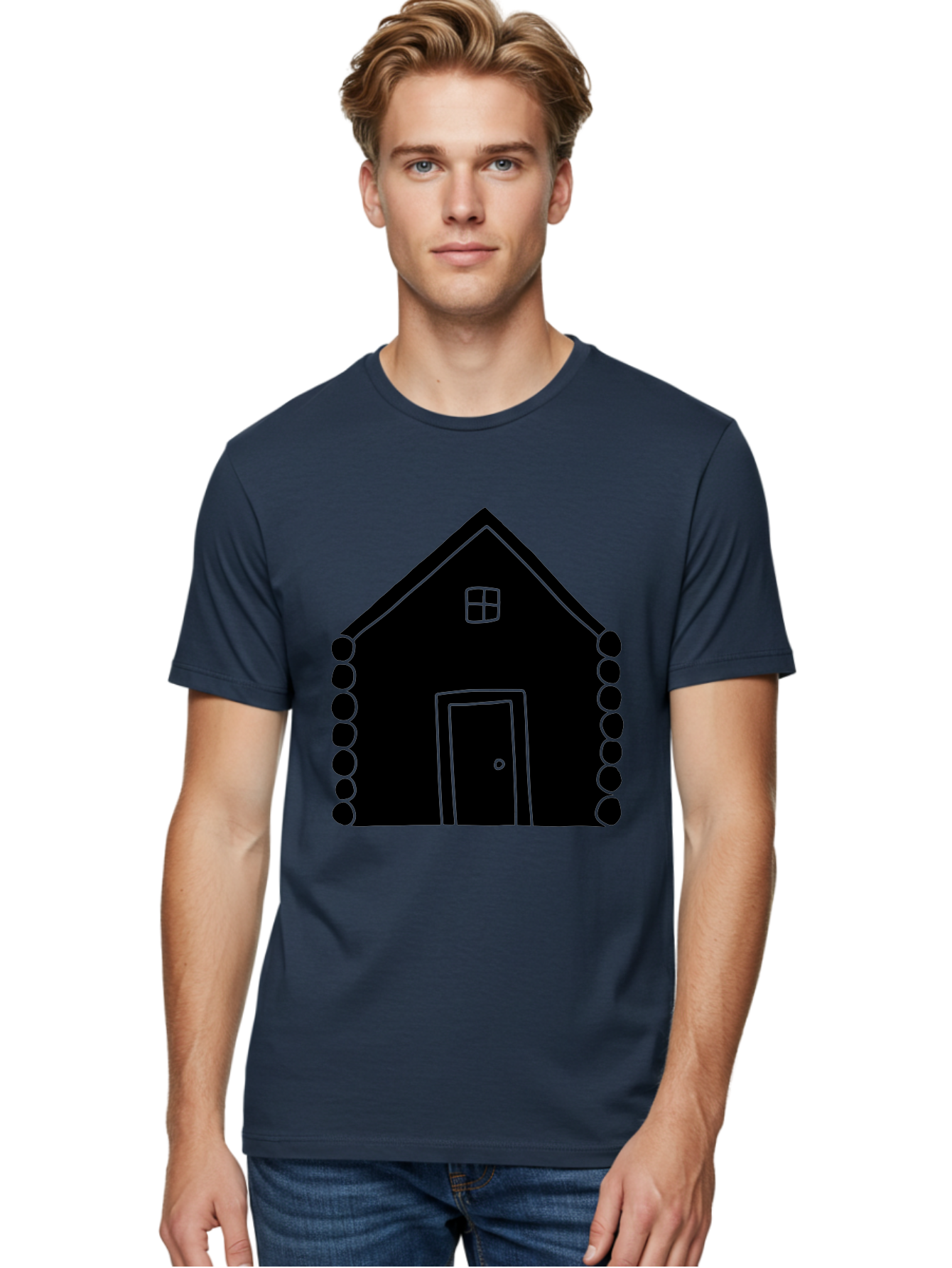 Log-Cabin Men'S Graphic Tee, 100% Cotton, Comfortable Casual Summer Wear, Machine Washable, Simple House Design, Minimalist Architecture, House Outline, Cozy Home, Door And Window, Simple Shapes, Modern Art - Aaa602 20