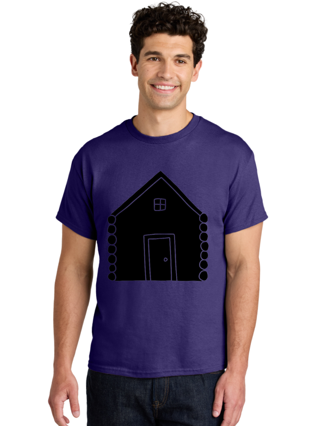 Log-Cabin Men'S Graphic Tee, 100% Cotton, Comfortable Casual Summer Wear, Machine Washable, Simple House Design, Minimalist Architecture, House Outline, Cozy Home, Door And Window, Simple Shapes, Modern Art - Aaa602 22