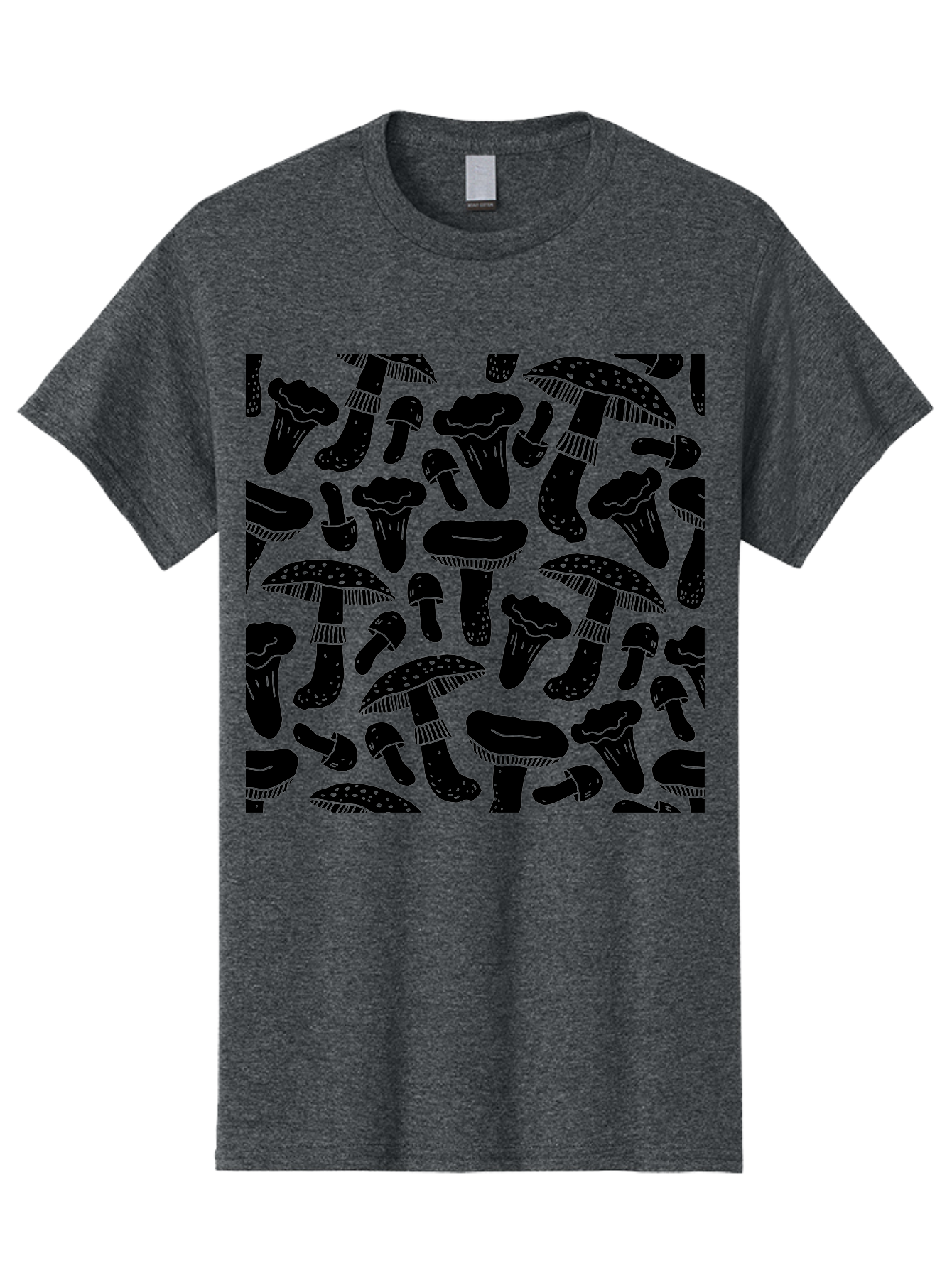Mushroom-Pattern Men'S Graphic Tee, 100% Cotton, Comfortable Casual Summer Wear, Machine Washable, Mushroom Patterns, Fantasy Fungi, Black Silhouettes, Detailed Illustrations, Whimsical Design, Stylized Mushrooms, Nature-Inspired Art, - Aaa607 7