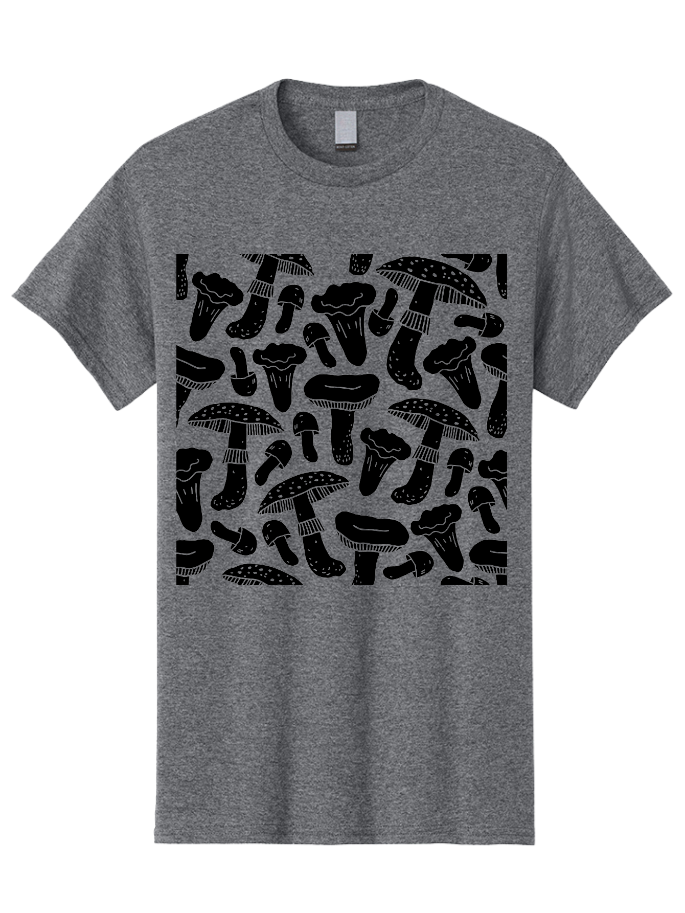 Mushroom-Pattern Men'S Graphic Tee, 100% Cotton, Comfortable Casual Summer Wear, Machine Washable, Mushroom Patterns, Fantasy Fungi, Black Silhouettes, Detailed Illustrations, Whimsical Design, Stylized Mushrooms, Nature-Inspired Art, - Aaa607 9
