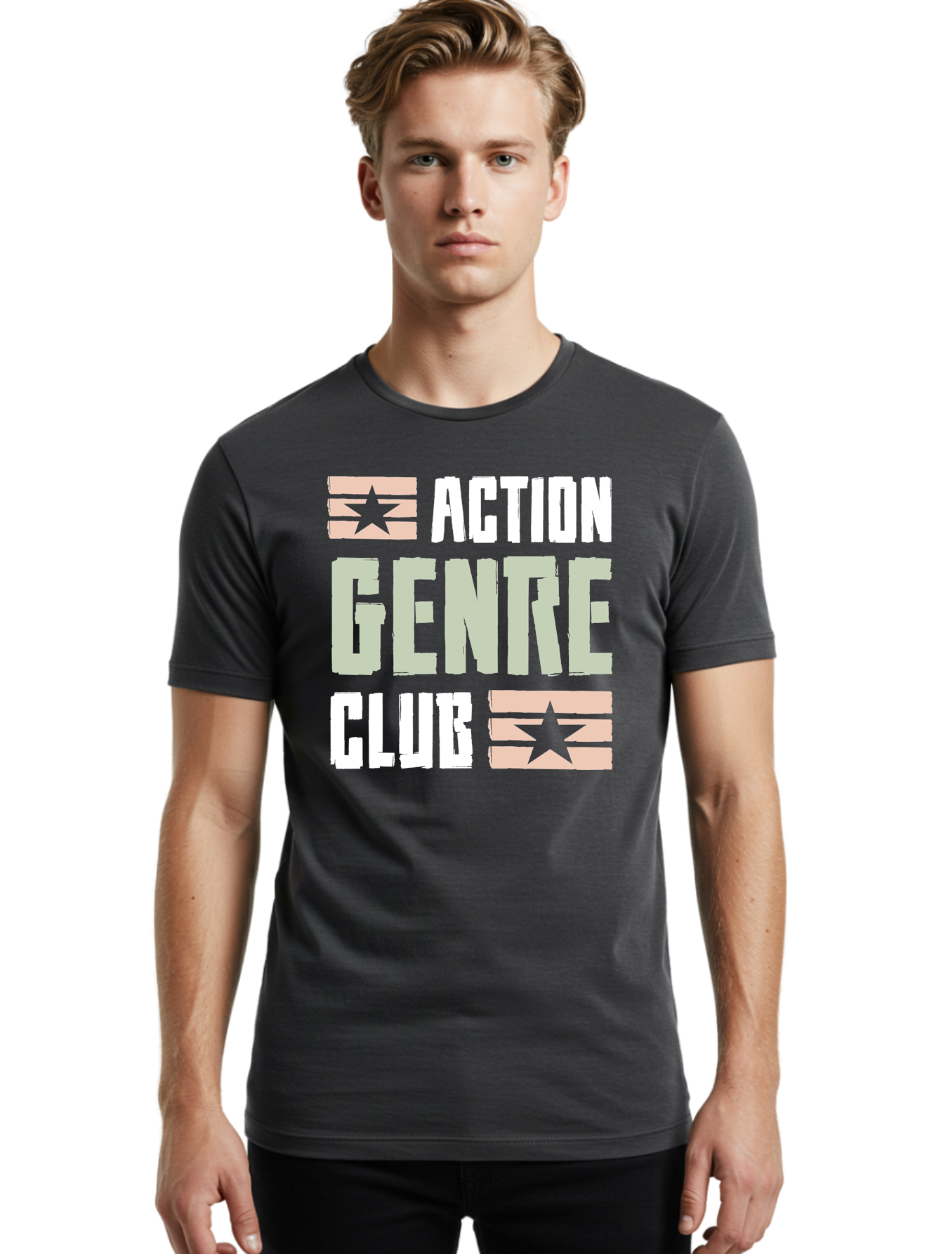 Action-Genre-Club Men'S Graphic Tee, 100% Cotton, Comfortable Casual Summer Wear, Machine Washable, Action Genre, Action Movies, Film Enthusiasts, Movie Buffs, Club Logo, Entertainment, Cinematic Experience, Adventure, Thriller, Blockbuster - Aaa619 30