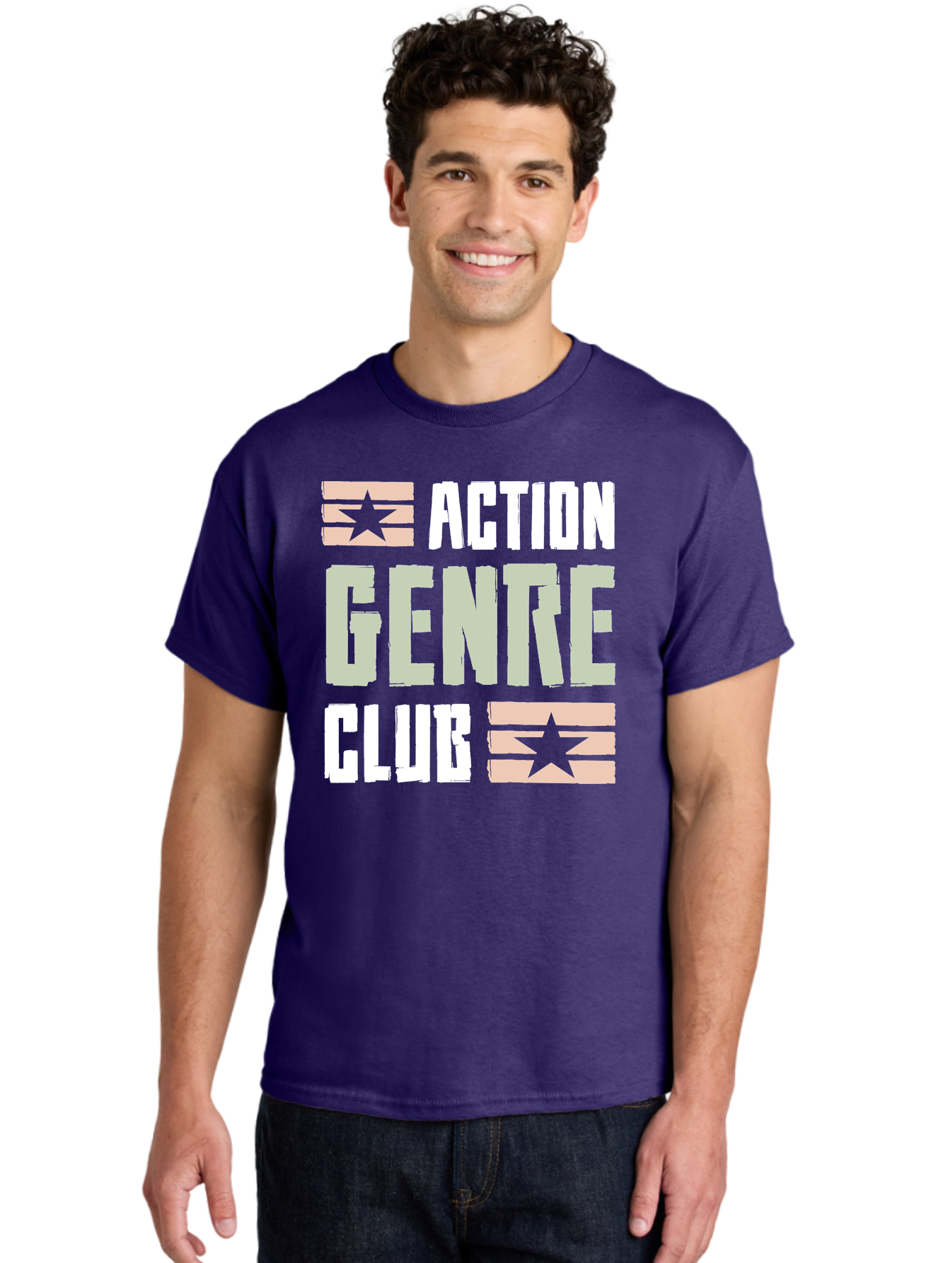 Action-Genre-Club Men'S Graphic Tee, 100% Cotton, Comfortable Casual Summer Wear, Machine Washable, Action Genre, Action Movies, Film Enthusiasts, Movie Buffs, Club Logo, Entertainment, Cinematic Experience, Adventure, Thriller, Blockbuster - Aaa619 22