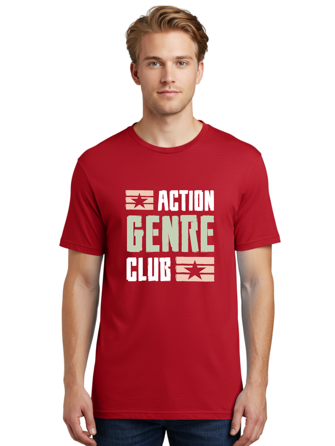 Action-Genre-Club Men'S Graphic Tee, 100% Cotton, Comfortable Casual Summer Wear, Machine Washable, Action Genre, Action Movies, Film Enthusiasts, Movie Buffs, Club Logo, Entertainment, Cinematic Experience, Adventure, Thriller, Blockbuster - Aaa619 26