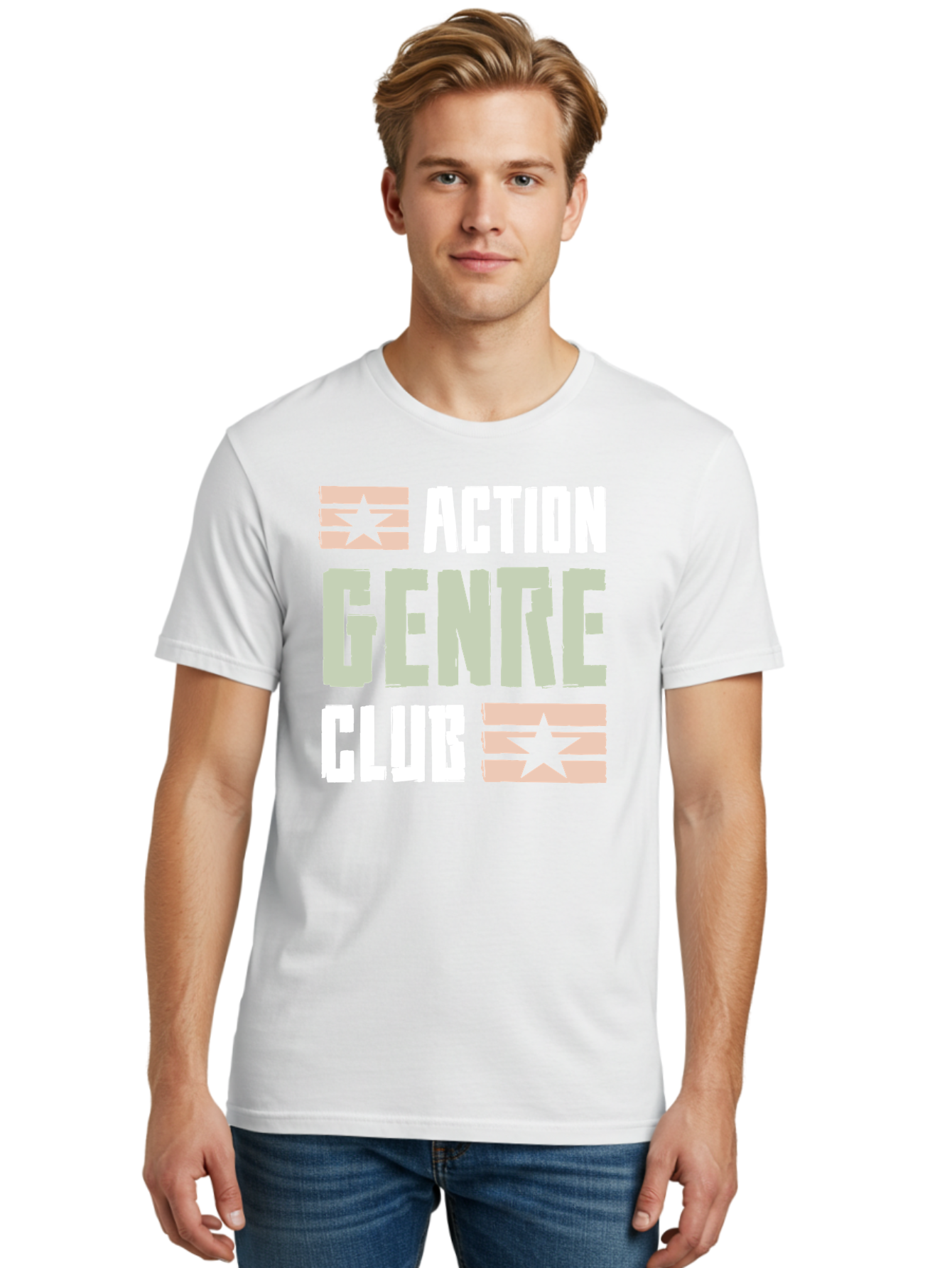 Action-Genre-Club Men'S Graphic Tee, 100% Cotton, Comfortable Casual Summer Wear, Machine Washable, Action Genre, Action Movies, Film Enthusiasts, Movie Buffs, Club Logo, Entertainment, Cinematic Experience, Adventure, Thriller, Blockbuster - Aaa619 4