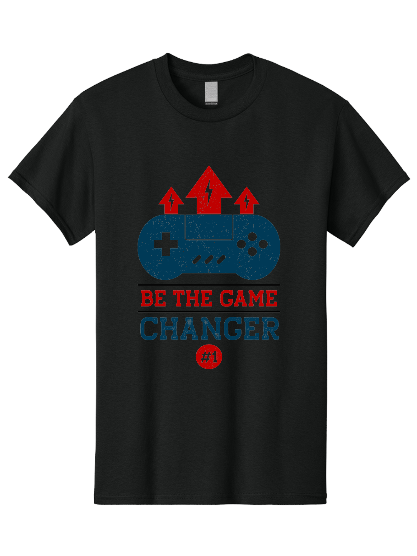 Be-The-Game-Changer Men'S Graphic Tee, 100% Cotton, Comfortable Casual Summer Wear, Machine Washable, Gaming Inspiration, Motivational Quote, Game Changer, Video Game Controller, Red And Blue Colors, Arrows Pointing Up, Positive Energy, - Aaa620 19