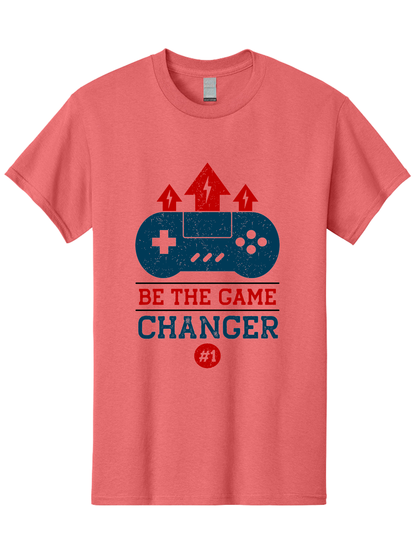Be-The-Game-Changer Men'S Graphic Tee, 100% Cotton, Comfortable Casual Summer Wear, Machine Washable, Gaming Inspiration, Motivational Quote, Game Changer, Video Game Controller, Red And Blue Colors, Arrows Pointing Up, Positive Energy, - Aaa620 29