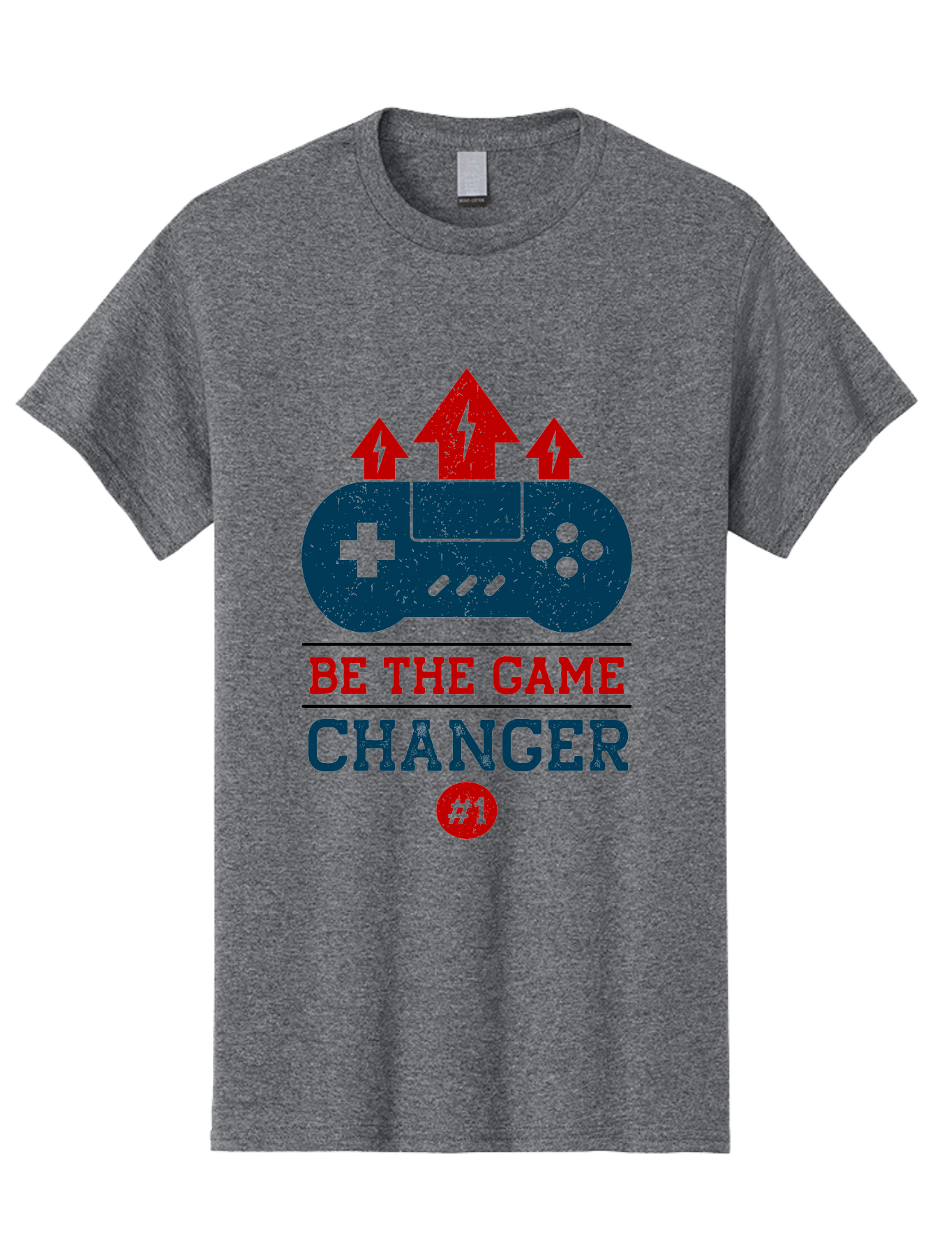 Be-The-Game-Changer Men'S Graphic Tee, 100% Cotton, Comfortable Casual Summer Wear, Machine Washable, Gaming Inspiration, Motivational Quote, Game Changer, Video Game Controller, Red And Blue Colors, Arrows Pointing Up, Positive Energy, - Aaa620 17