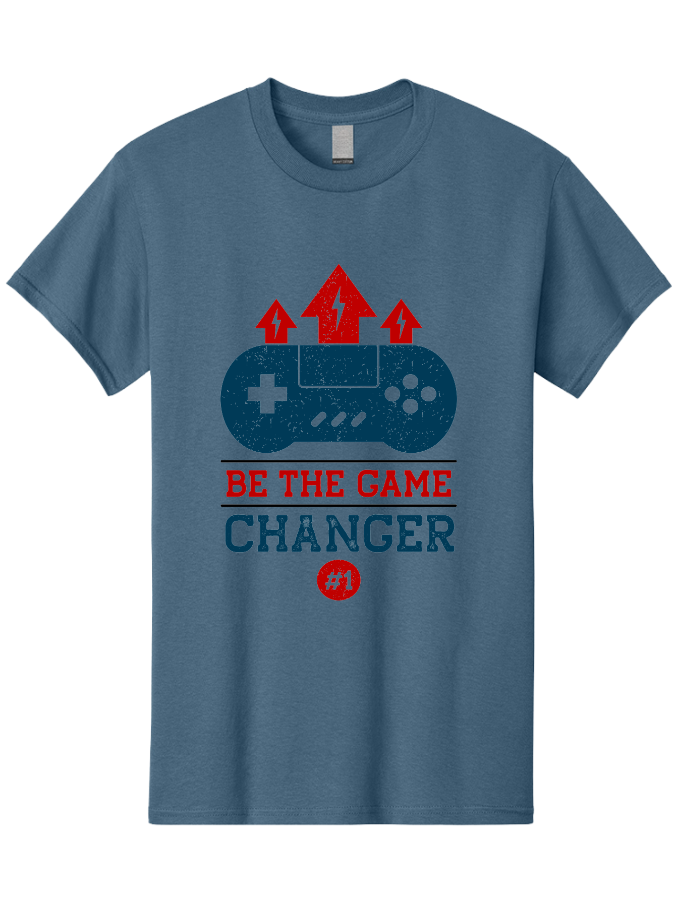 Be-The-Game-Changer Men'S Graphic Tee, 100% Cotton, Comfortable Casual Summer Wear, Machine Washable, Gaming Inspiration, Motivational Quote, Game Changer, Video Game Controller, Red And Blue Colors, Arrows Pointing Up, Positive Energy, - Aaa620 3