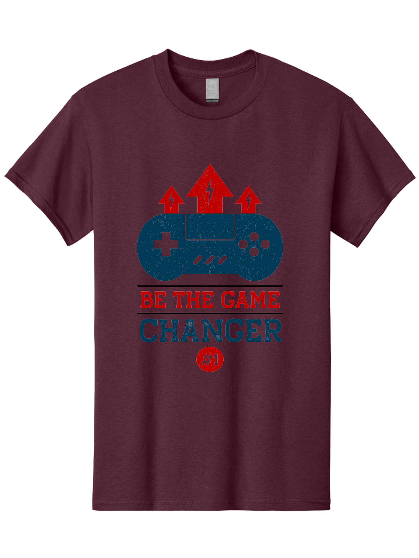 Be-The-Game-Changer Men'S Graphic Tee, 100% Cotton, Comfortable Casual Summer Wear, Machine Washable, Gaming Inspiration, Motivational Quote, Game Changer, Video Game Controller, Red And Blue Colors, Arrows Pointing Up, Positive Energy, - Aaa620 7