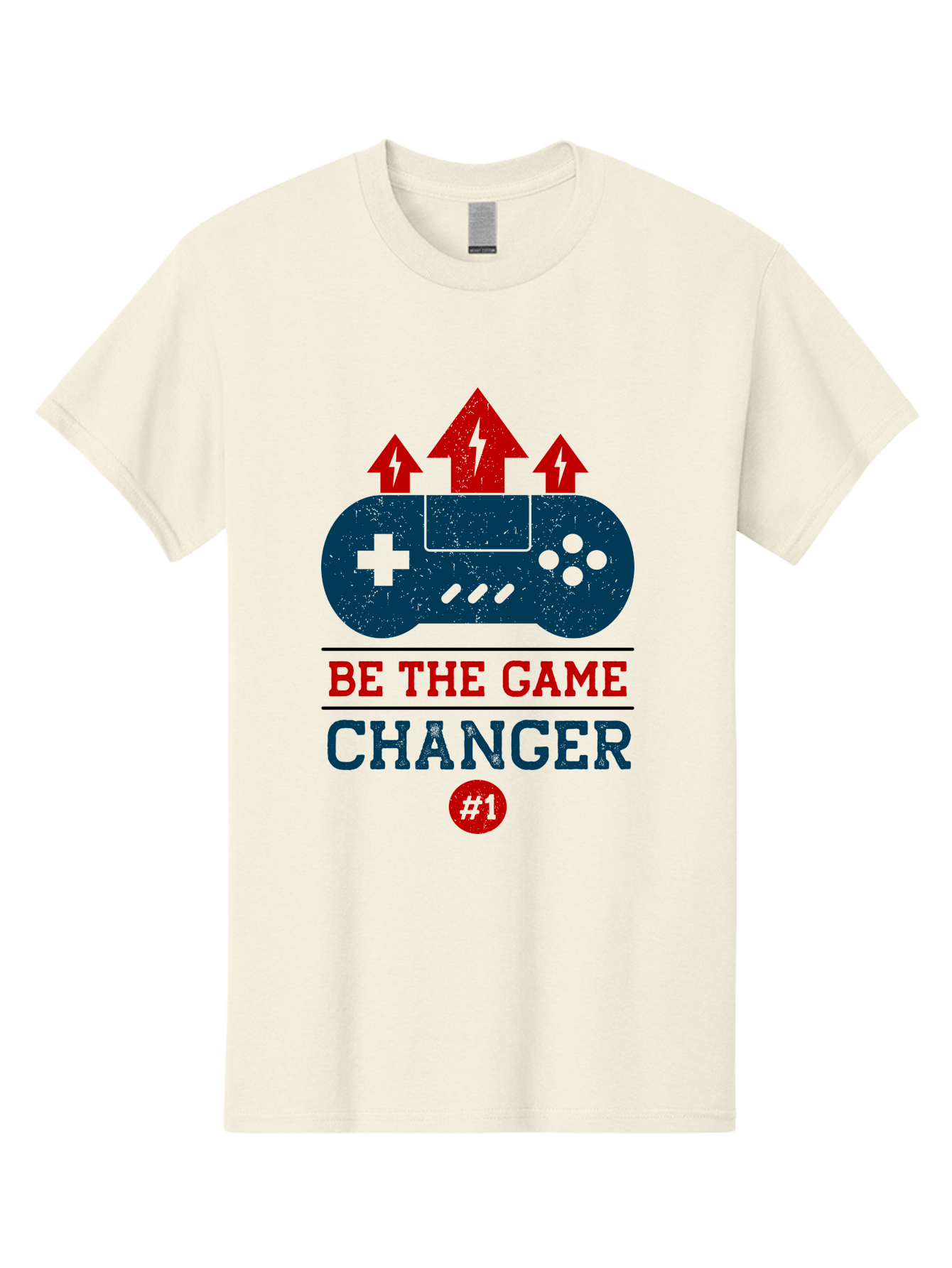 Be-The-Game-Changer Men'S Graphic Tee, 100% Cotton, Comfortable Casual Summer Wear, Machine Washable, Gaming Inspiration, Motivational Quote, Game Changer, Video Game Controller, Red And Blue Colors, Arrows Pointing Up, Positive Energy, - Aaa620 11