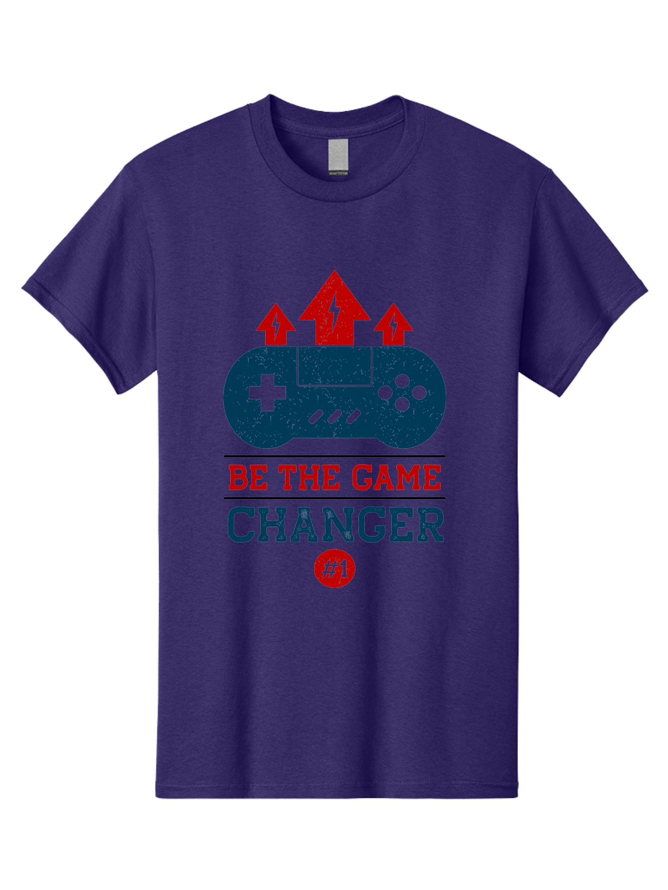 Be-The-Game-Changer Men'S Graphic Tee, 100% Cotton, Comfortable Casual Summer Wear, Machine Washable, Gaming Inspiration, Motivational Quote, Game Changer, Video Game Controller, Red And Blue Colors, Arrows Pointing Up, Positive Energy, - Aaa620 15