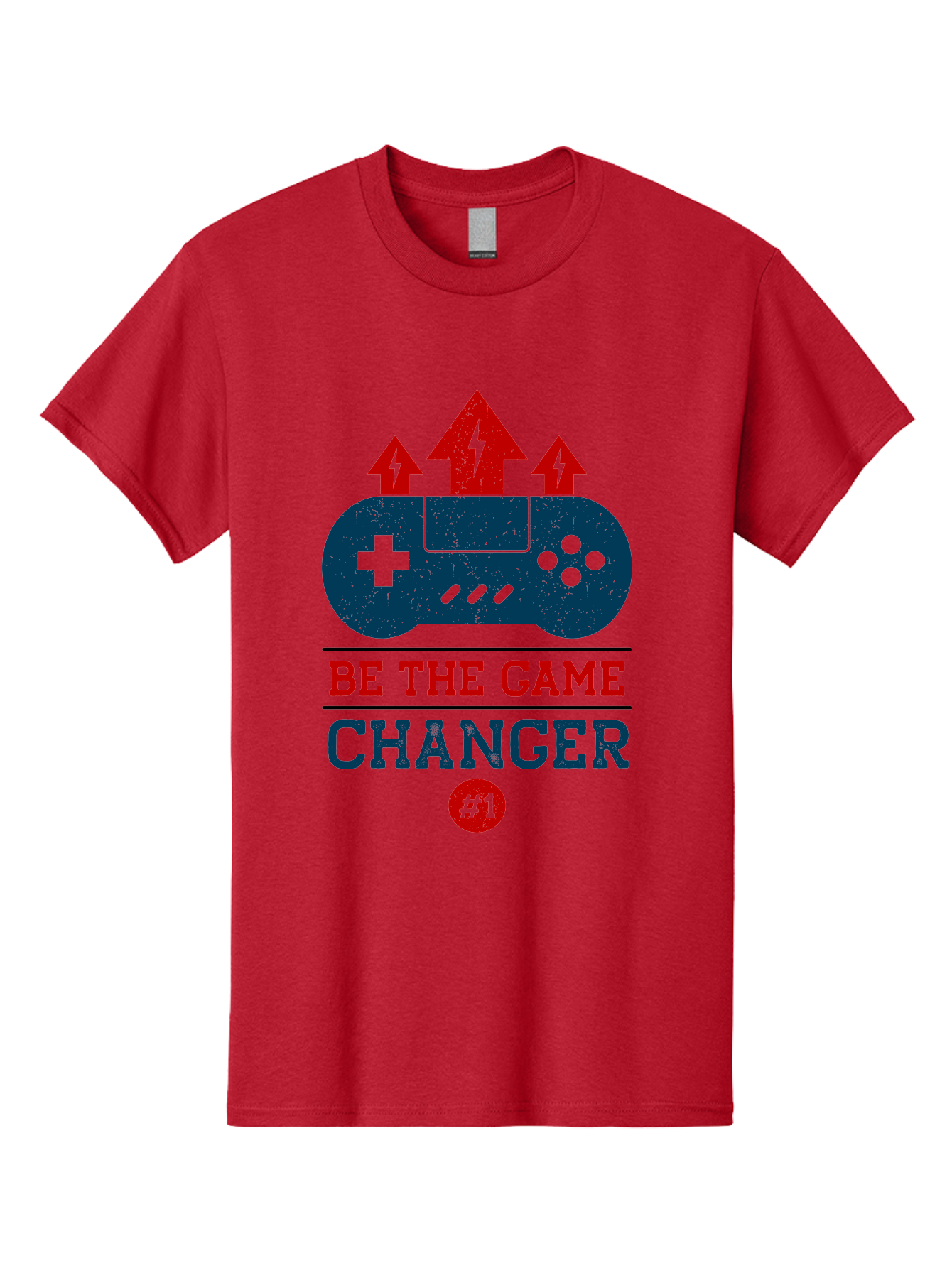 Be-The-Game-Changer Men'S Graphic Tee, 100% Cotton, Comfortable Casual Summer Wear, Machine Washable, Gaming Inspiration, Motivational Quote, Game Changer, Video Game Controller, Red And Blue Colors, Arrows Pointing Up, Positive Energy, - Aaa620 21