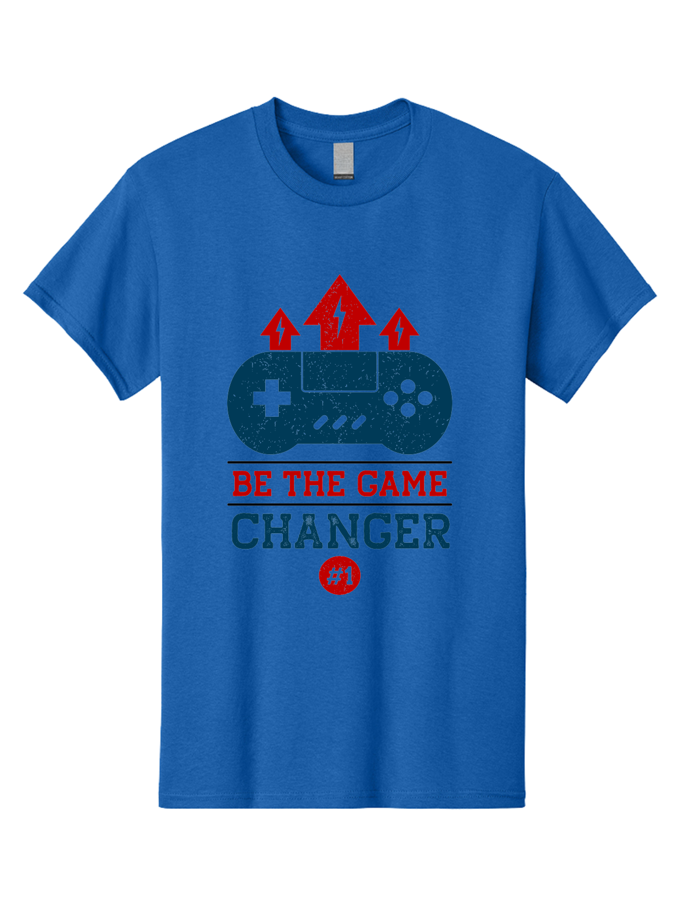 Be-The-Game-Changer Men'S Graphic Tee, 100% Cotton, Comfortable Casual Summer Wear, Machine Washable, Gaming Inspiration, Motivational Quote, Game Changer, Video Game Controller, Red And Blue Colors, Arrows Pointing Up, Positive Energy, - Aaa620 25