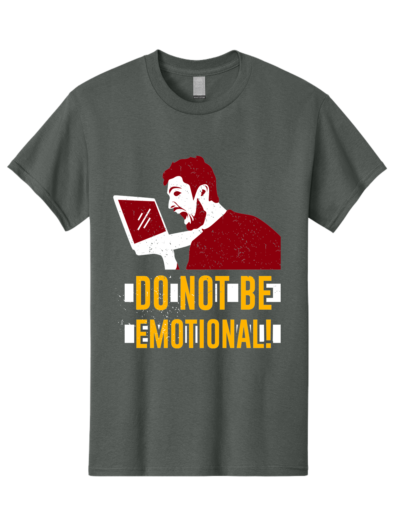 Do-Not-Be-Emotional Men'S Graphic Tee, 100% Cotton, Comfortable Casual Summer Wear, Machine Washable, Man Using Laptop, Shocked Expression, Emotional Response, Warning Message, Motivational Quote, Self-Control Reminder, Online Interaction - Aaa622 3