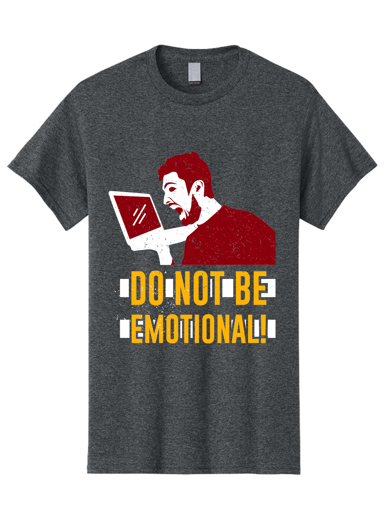Do-Not-Be-Emotional Men'S Graphic Tee, 100% Cotton, Comfortable Casual Summer Wear, Machine Washable, Man Using Laptop, Shocked Expression, Emotional Response, Warning Message, Motivational Quote, Self-Control Reminder, Online Interaction - Aaa622 7