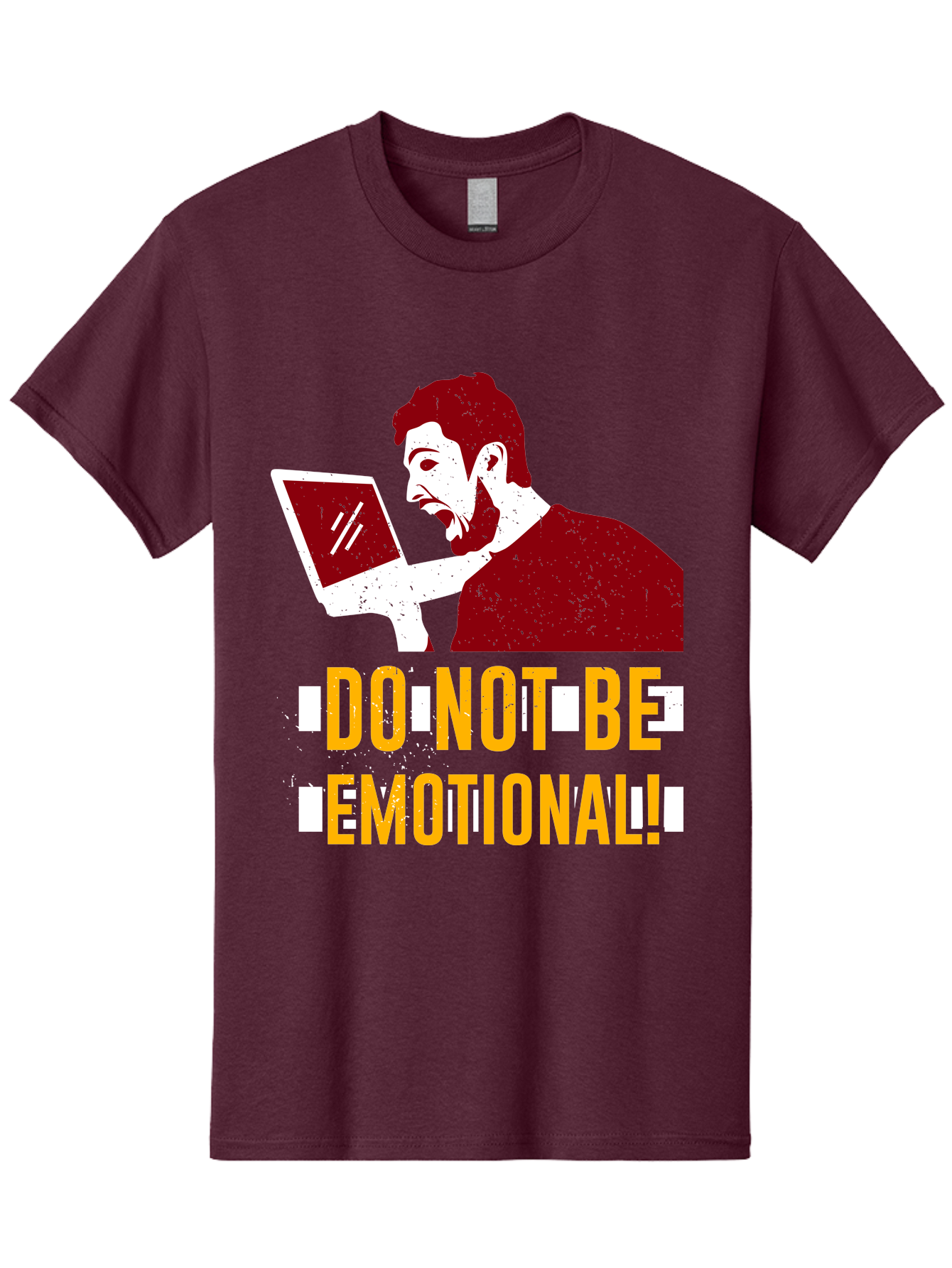 Do-Not-Be-Emotional Men'S Graphic Tee, 100% Cotton, Comfortable Casual Summer Wear, Machine Washable, Man Using Laptop, Shocked Expression, Emotional Response, Warning Message, Motivational Quote, Self-Control Reminder, Online Interaction - Aaa622 13