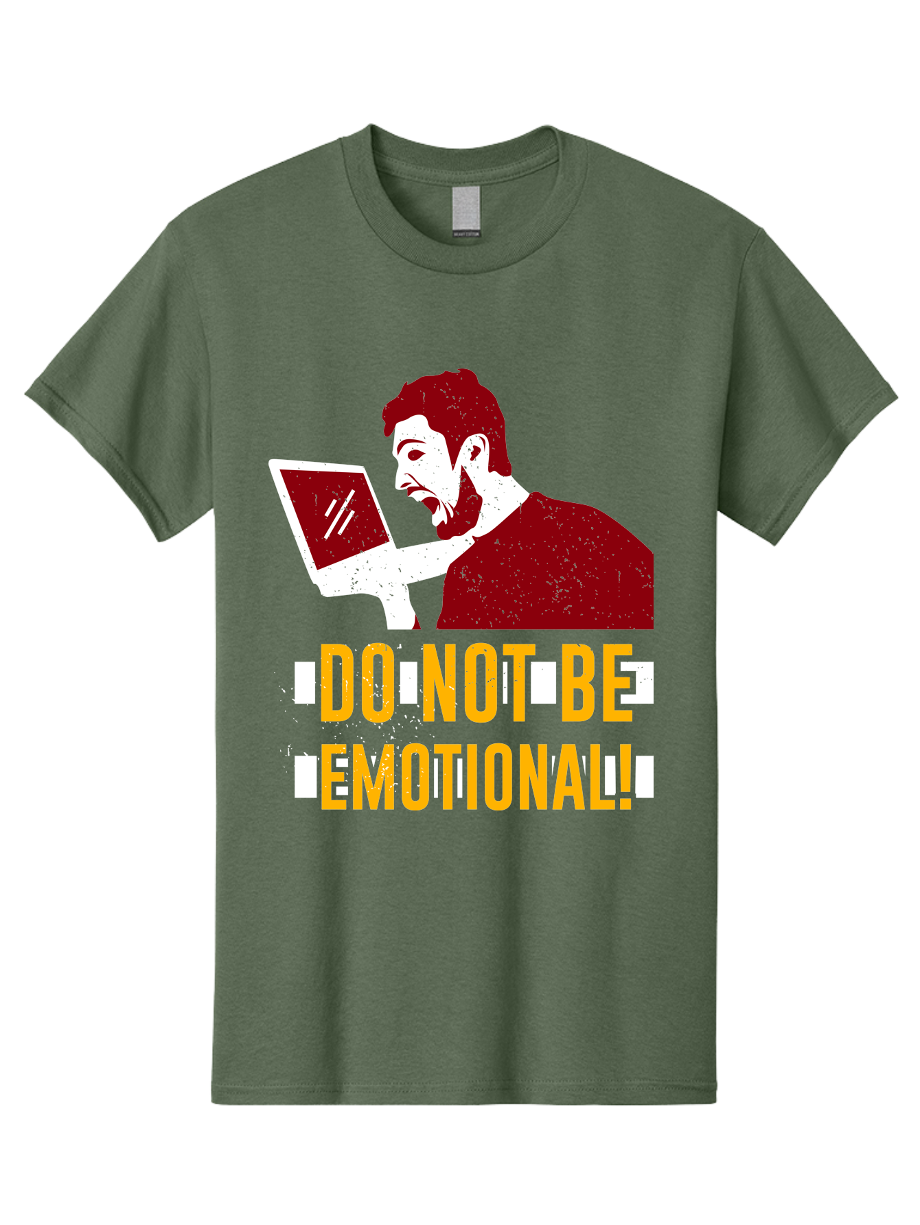 Do-Not-Be-Emotional Men'S Graphic Tee, 100% Cotton, Comfortable Casual Summer Wear, Machine Washable, Man Using Laptop, Shocked Expression, Emotional Response, Warning Message, Motivational Quote, Self-Control Reminder, Online Interaction - Aaa622 15