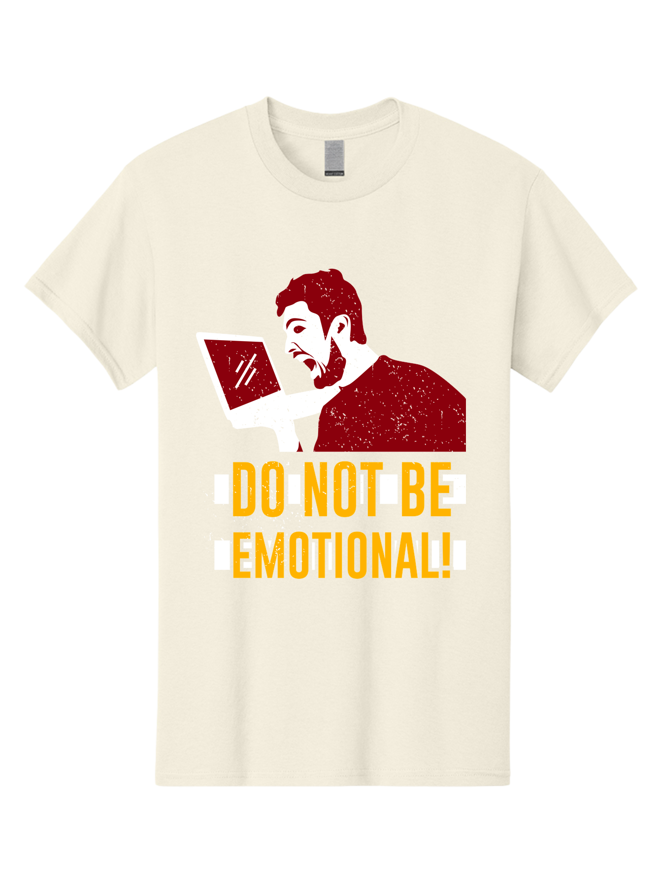 Do-Not-Be-Emotional Men'S Graphic Tee, 100% Cotton, Comfortable Casual Summer Wear, Machine Washable, Man Using Laptop, Shocked Expression, Emotional Response, Warning Message, Motivational Quote, Self-Control Reminder, Online Interaction - Aaa622 17