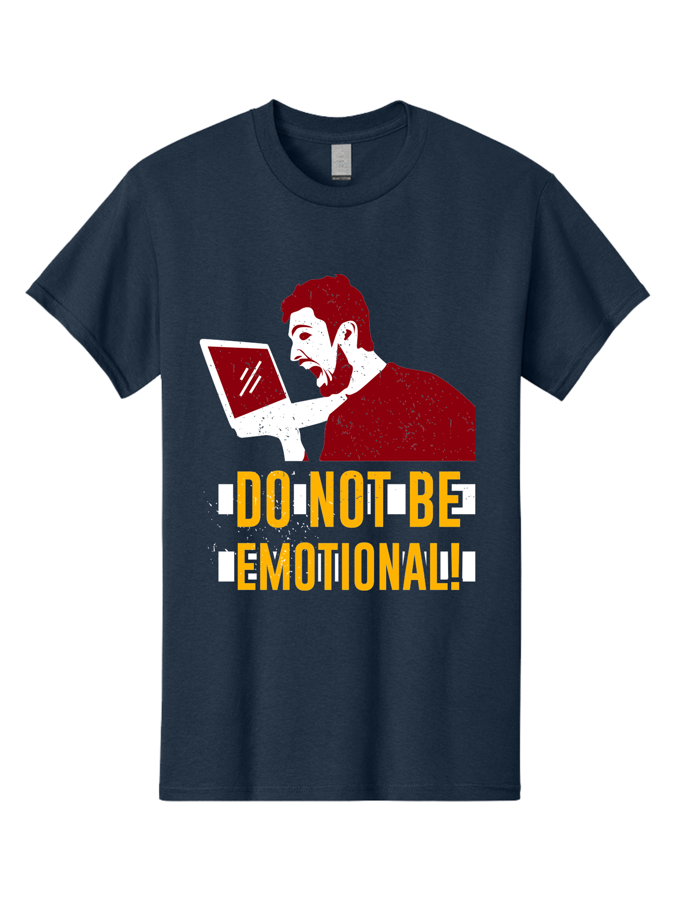 Do-Not-Be-Emotional Men'S Graphic Tee, 100% Cotton, Comfortable Casual Summer Wear, Machine Washable, Man Using Laptop, Shocked Expression, Emotional Response, Warning Message, Motivational Quote, Self-Control Reminder, Online Interaction - Aaa622 19