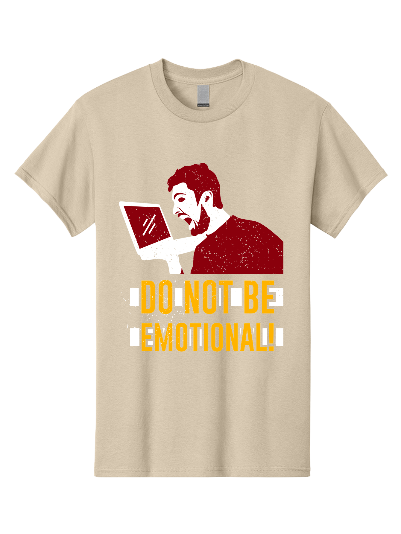 Do-Not-Be-Emotional Men'S Graphic Tee, 100% Cotton, Comfortable Casual Summer Wear, Machine Washable, Man Using Laptop, Shocked Expression, Emotional Response, Warning Message, Motivational Quote, Self-Control Reminder, Online Interaction - Aaa622 27