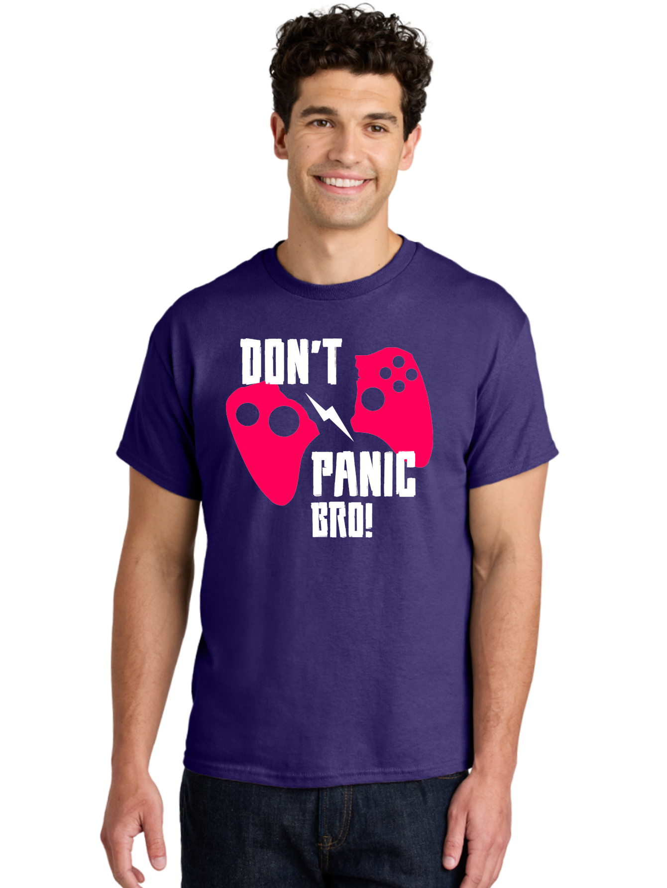 Don-T-Panic-Bro Men'S Graphic Tee, 100% Cotton, Comfortable Casual Summer Wear, Machine Washable, Gaming, Game Controllers, Broken Controller, Don'T Panic, Panic, Bro, Funny Quote, Humorous Meme, Gaming Humor, Gaming Frustration - Aaa624 26