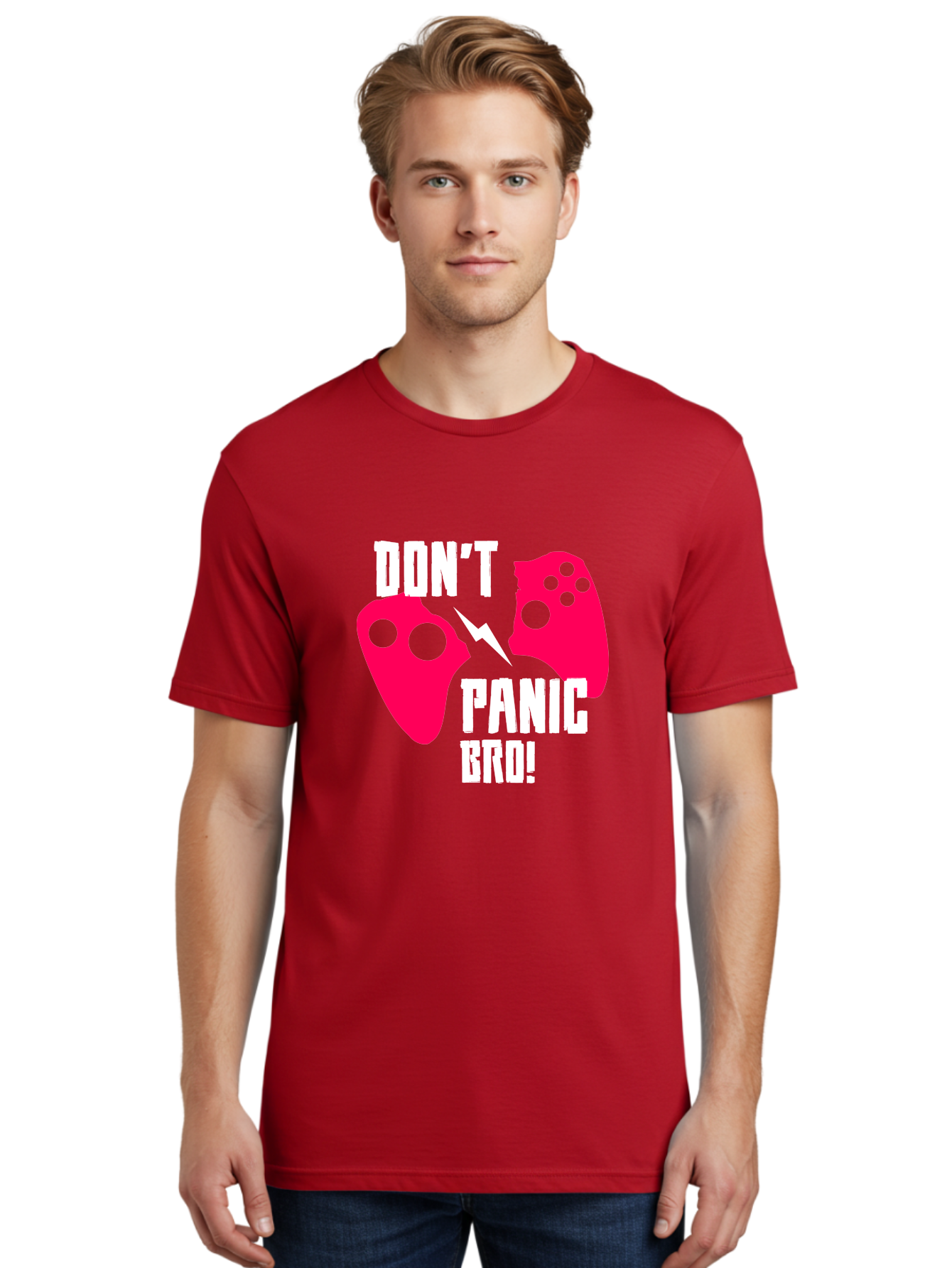 Don-T-Panic-Bro Men'S Graphic Tee, 100% Cotton, Comfortable Casual Summer Wear, Machine Washable, Gaming, Game Controllers, Broken Controller, Don'T Panic, Panic, Bro, Funny Quote, Humorous Meme, Gaming Humor, Gaming Frustration - Aaa624 2