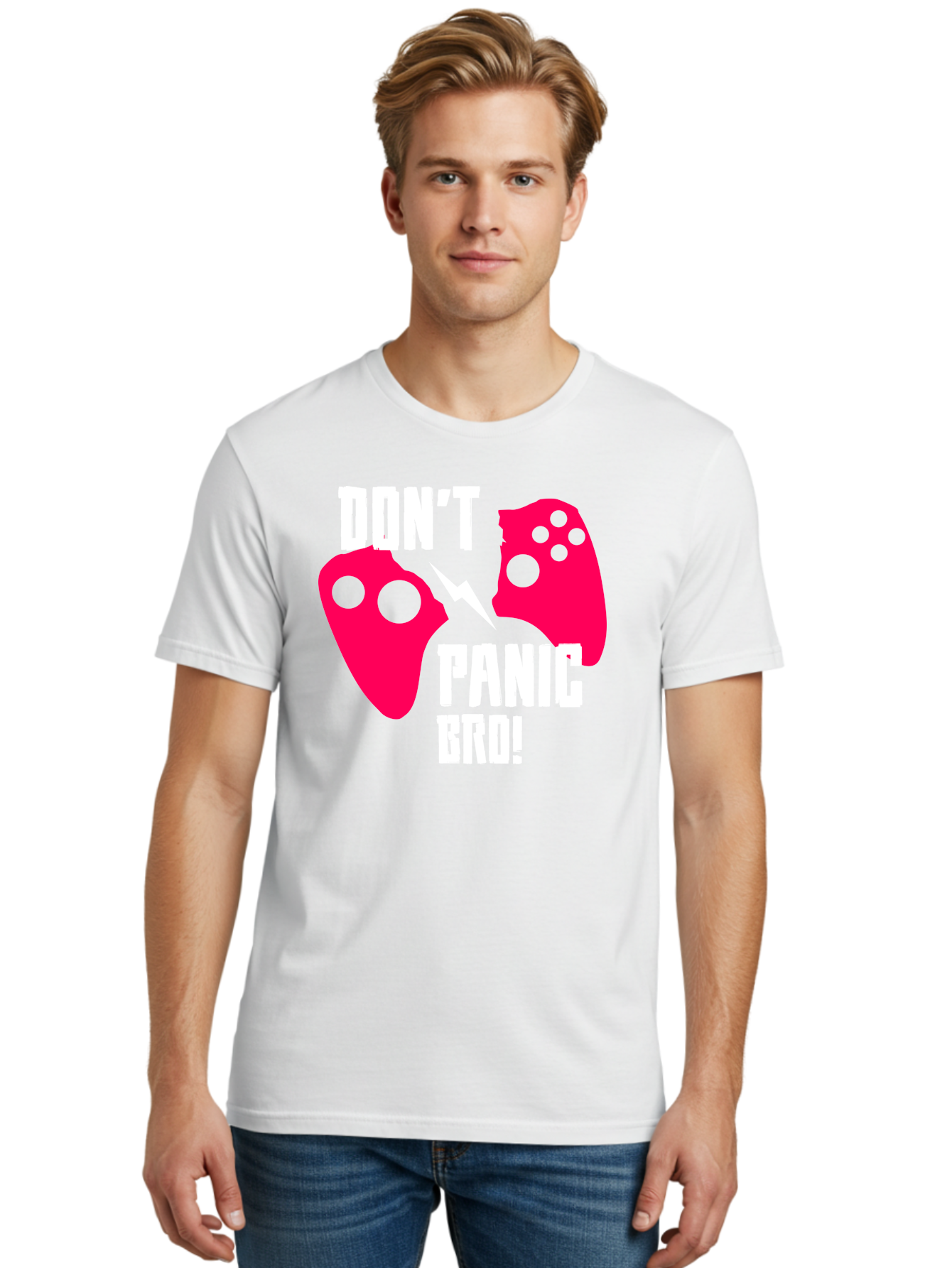 Don-T-Panic-Bro Men'S Graphic Tee, 100% Cotton, Comfortable Casual Summer Wear, Machine Washable, Gaming, Game Controllers, Broken Controller, Don'T Panic, Panic, Bro, Funny Quote, Humorous Meme, Gaming Humor, Gaming Frustration - Aaa624 18