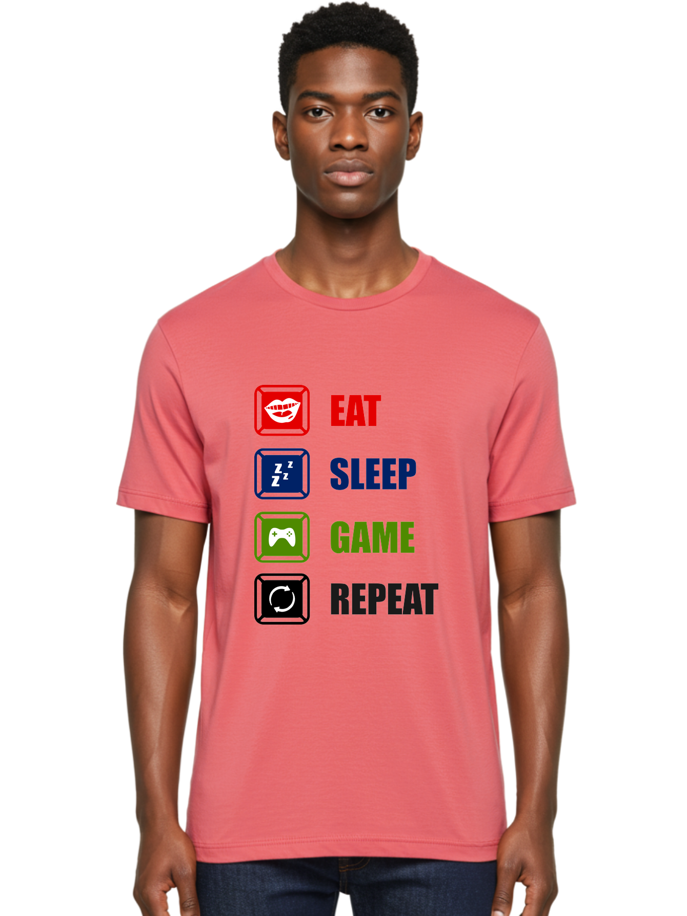 Eat-Sleep-Game-Repeat Men'S Graphic Tee, 100% Cotton, Comfortable Casual Summer Wear, Machine Washable, Gamer Lifestyle, Video Game Culture, Gaming Habits, Eat, Sleep, Game, Repeat, Gaming Community, Gamer Life - Aaa626 10