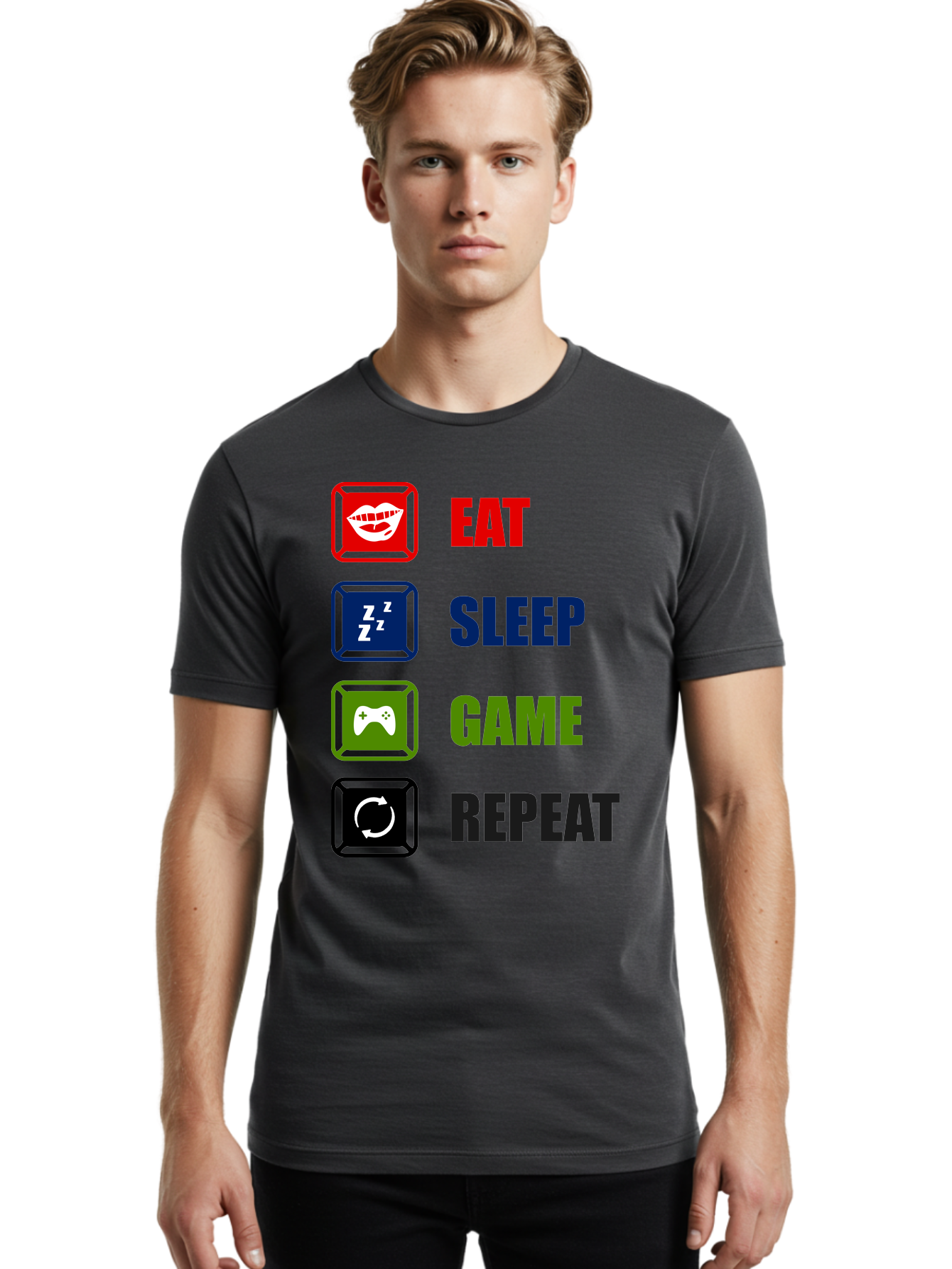Eat-Sleep-Game-Repeat Men'S Graphic Tee, 100% Cotton, Comfortable Casual Summer Wear, Machine Washable, Gamer Lifestyle, Video Game Culture, Gaming Habits, Eat, Sleep, Game, Repeat, Gaming Community, Gamer Life - Aaa626 18