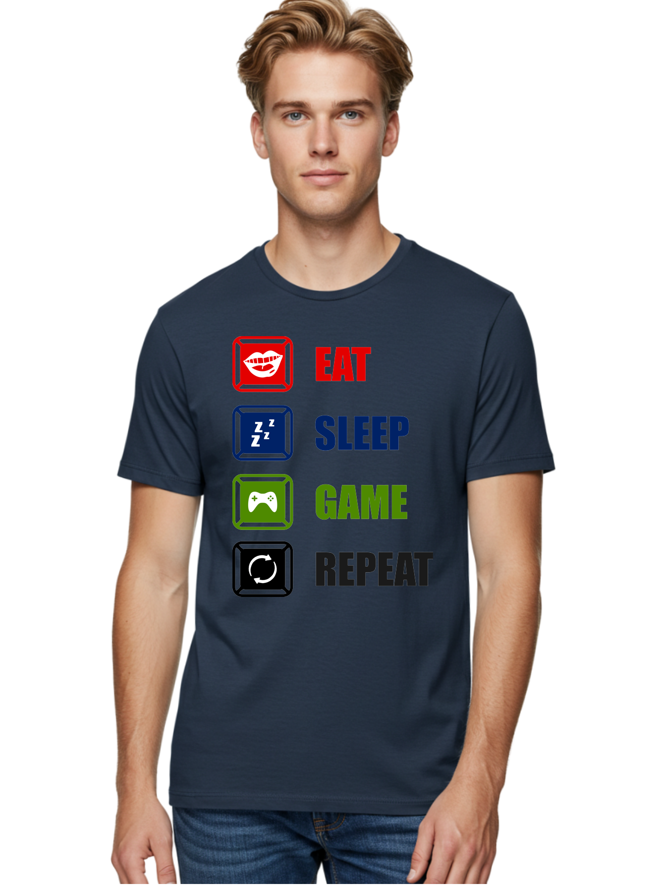 Eat-Sleep-Game-Repeat Men'S Graphic Tee, 100% Cotton, Comfortable Casual Summer Wear, Machine Washable, Gamer Lifestyle, Video Game Culture, Gaming Habits, Eat, Sleep, Game, Repeat, Gaming Community, Gamer Life - Aaa626 2