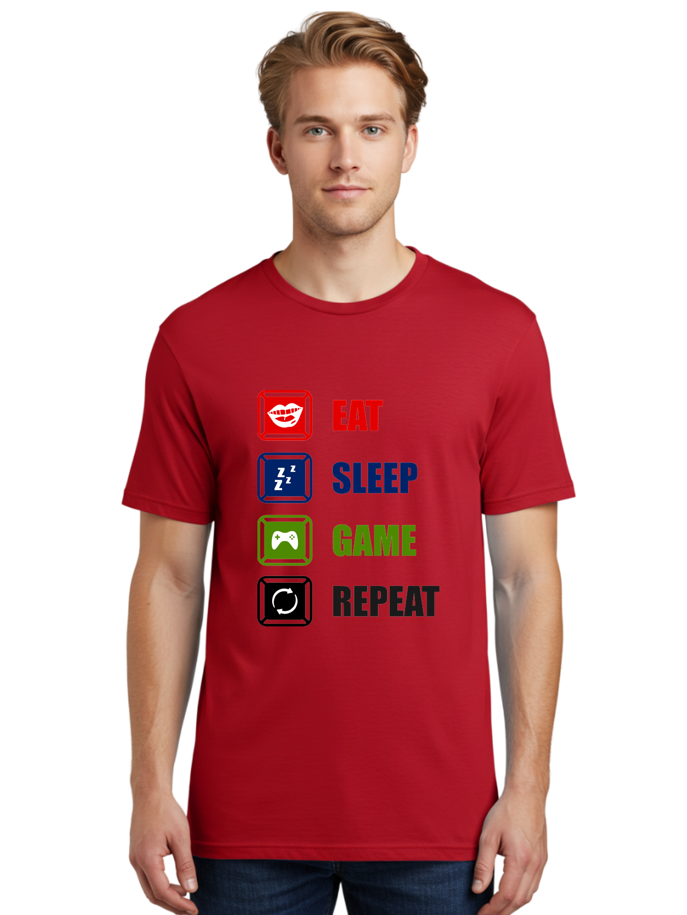Eat-Sleep-Game-Repeat Men'S Graphic Tee, 100% Cotton, Comfortable Casual Summer Wear, Machine Washable, Gamer Lifestyle, Video Game Culture, Gaming Habits, Eat, Sleep, Game, Repeat, Gaming Community, Gamer Life - Aaa626 24