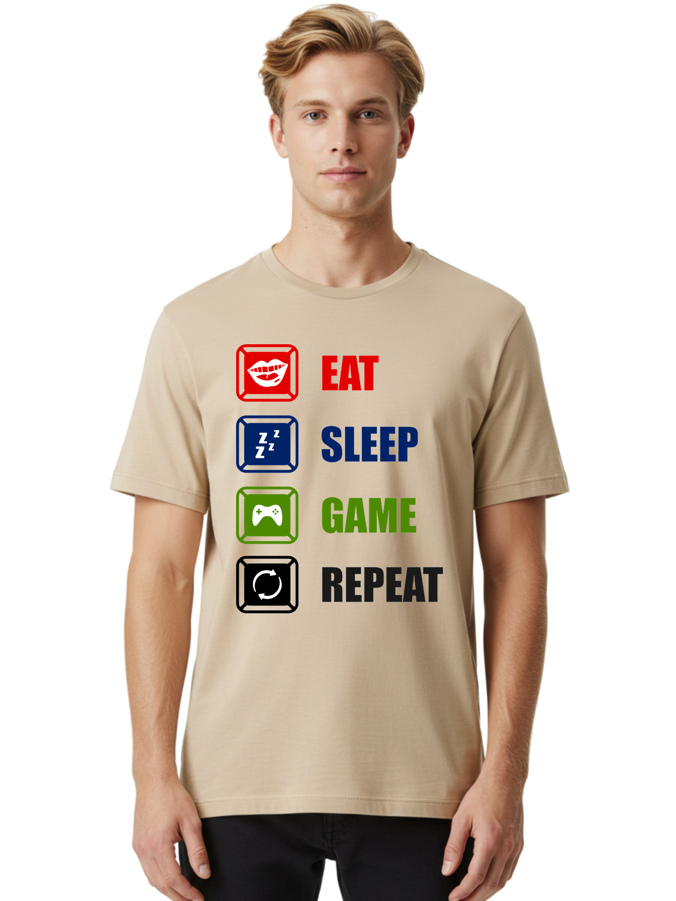 Eat-Sleep-Game-Repeat Men'S Graphic Tee, 100% Cotton, Comfortable Casual Summer Wear, Machine Washable, Gamer Lifestyle, Video Game Culture, Gaming Habits, Eat, Sleep, Game, Repeat, Gaming Community, Gamer Life - Aaa626 14