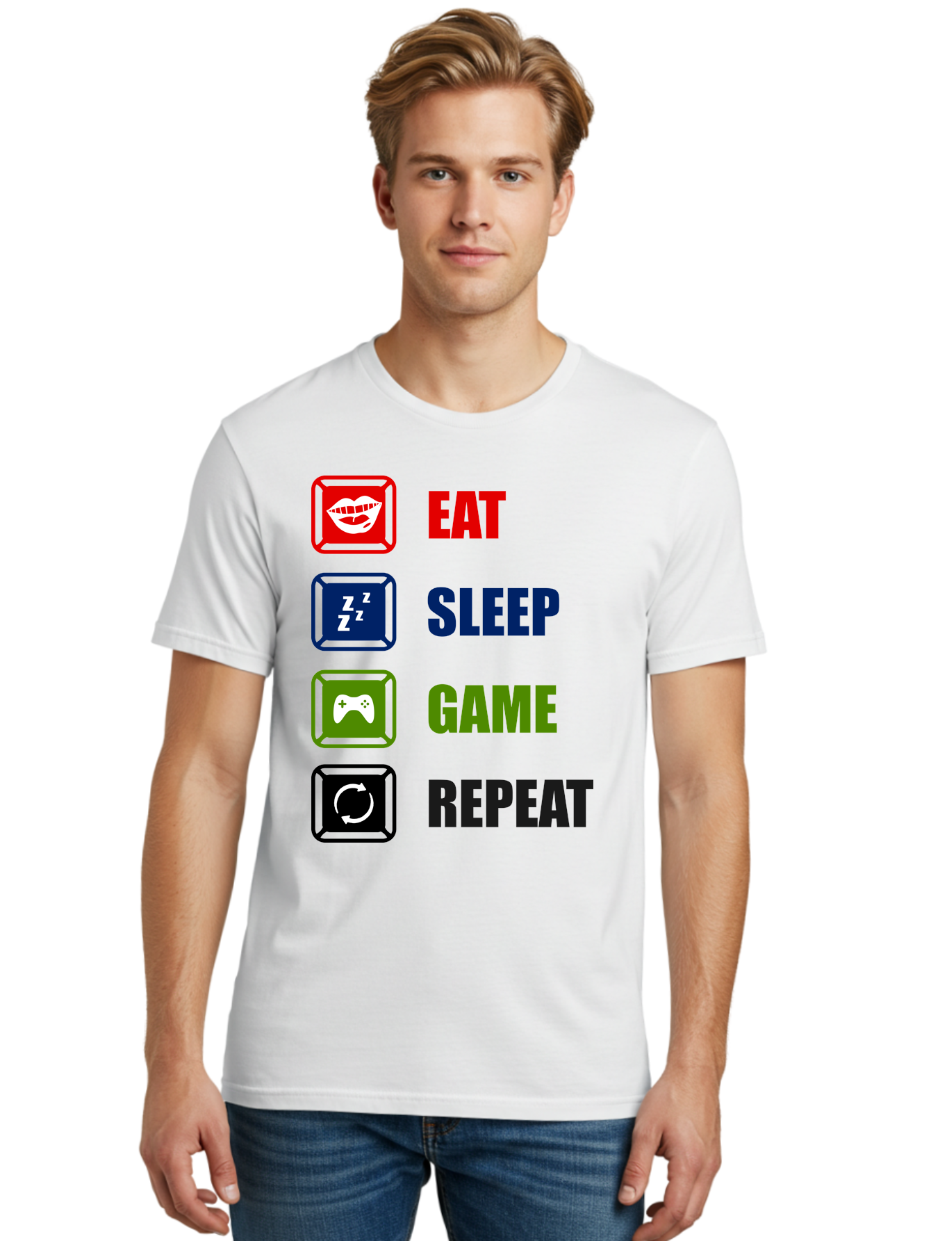Eat-Sleep-Game-Repeat Men'S Graphic Tee, 100% Cotton, Comfortable Casual Summer Wear, Machine Washable, Gamer Lifestyle, Video Game Culture, Gaming Habits, Eat, Sleep, Game, Repeat, Gaming Community, Gamer Life - Aaa626 8