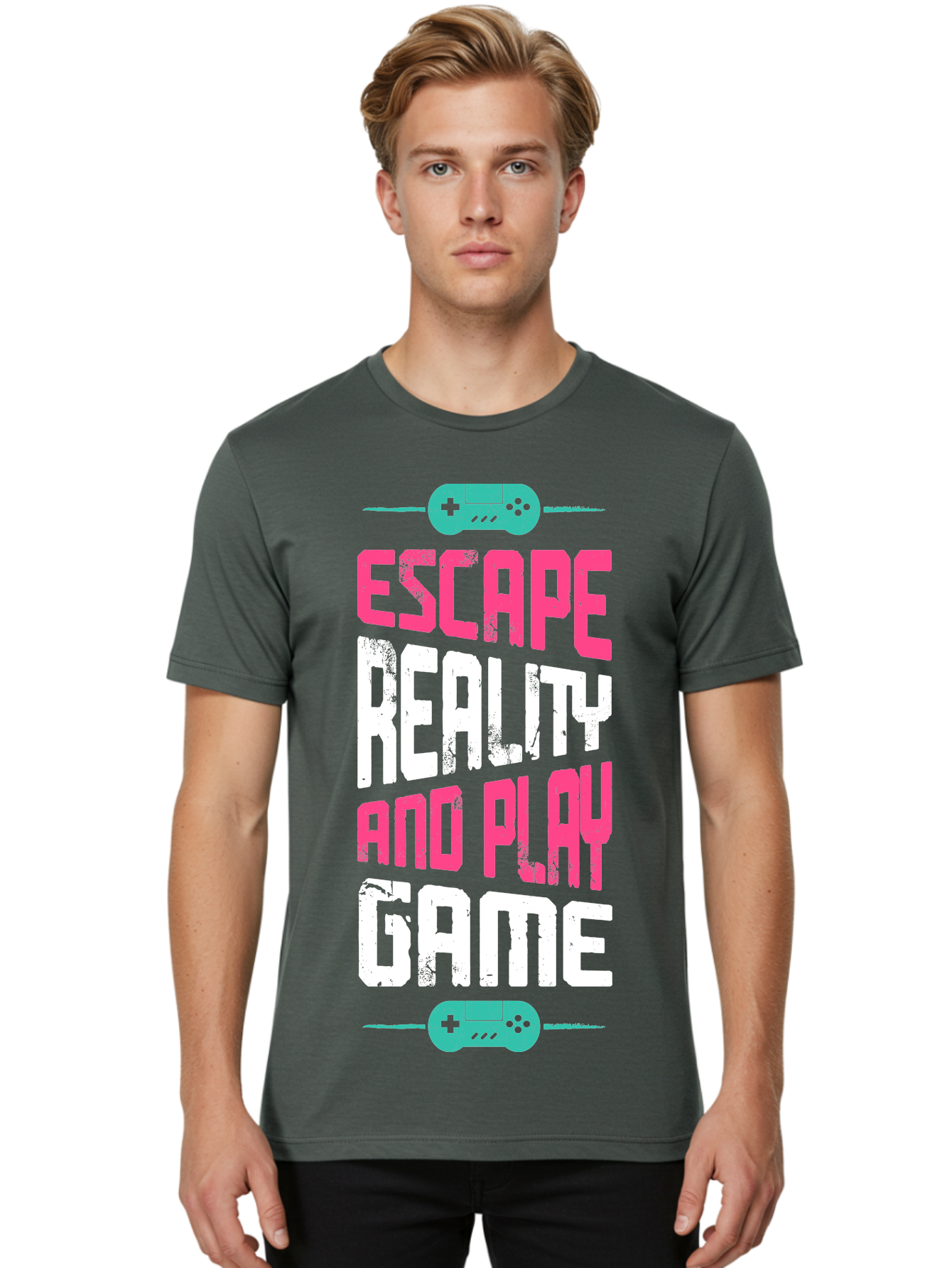Escape-Reality-And-Play-Game Men'S Graphic Tee, 100% Cotton, Comfortable Casual Summer Wear, Machine Washable, Escape Reality, Play Game, Immersive Gaming Experience, Escape Room Theme, Gaming Advertisement, Interactive Entertainment, - Aaa627 16