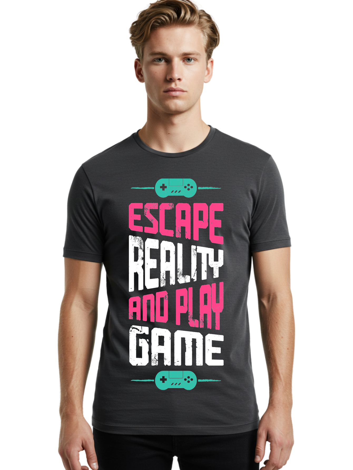 Escape-Reality-And-Play-Game Men'S Graphic Tee, 100% Cotton, Comfortable Casual Summer Wear, Machine Washable, Escape Reality, Play Game, Immersive Gaming Experience, Escape Room Theme, Gaming Advertisement, Interactive Entertainment, - Aaa627 6