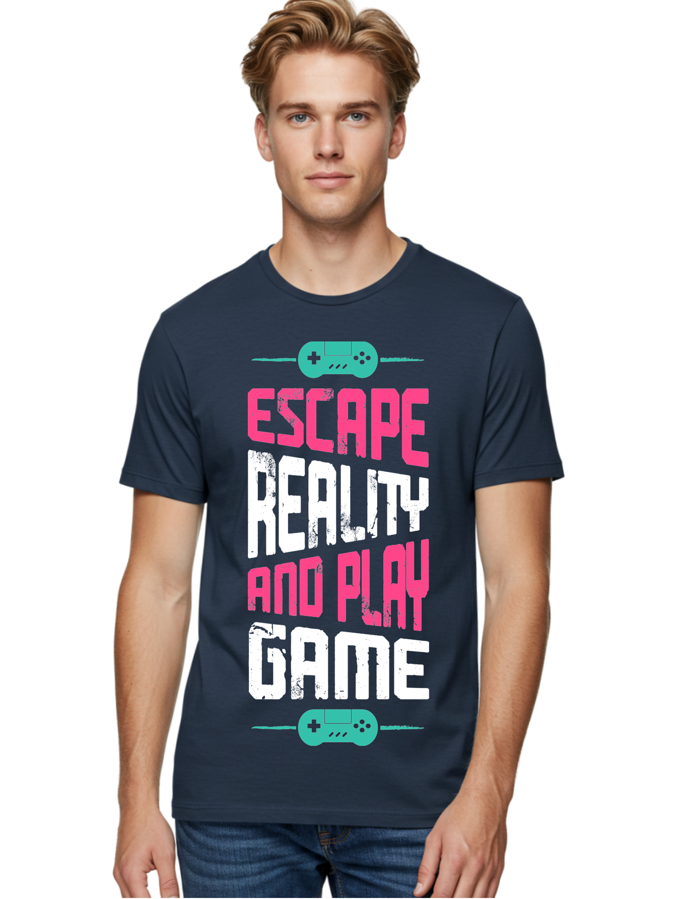 Escape-Reality-And-Play-Game Men'S Graphic Tee, 100% Cotton, Comfortable Casual Summer Wear, Machine Washable, Escape Reality, Play Game, Immersive Gaming Experience, Escape Room Theme, Gaming Advertisement, Interactive Entertainment, - Aaa627 24