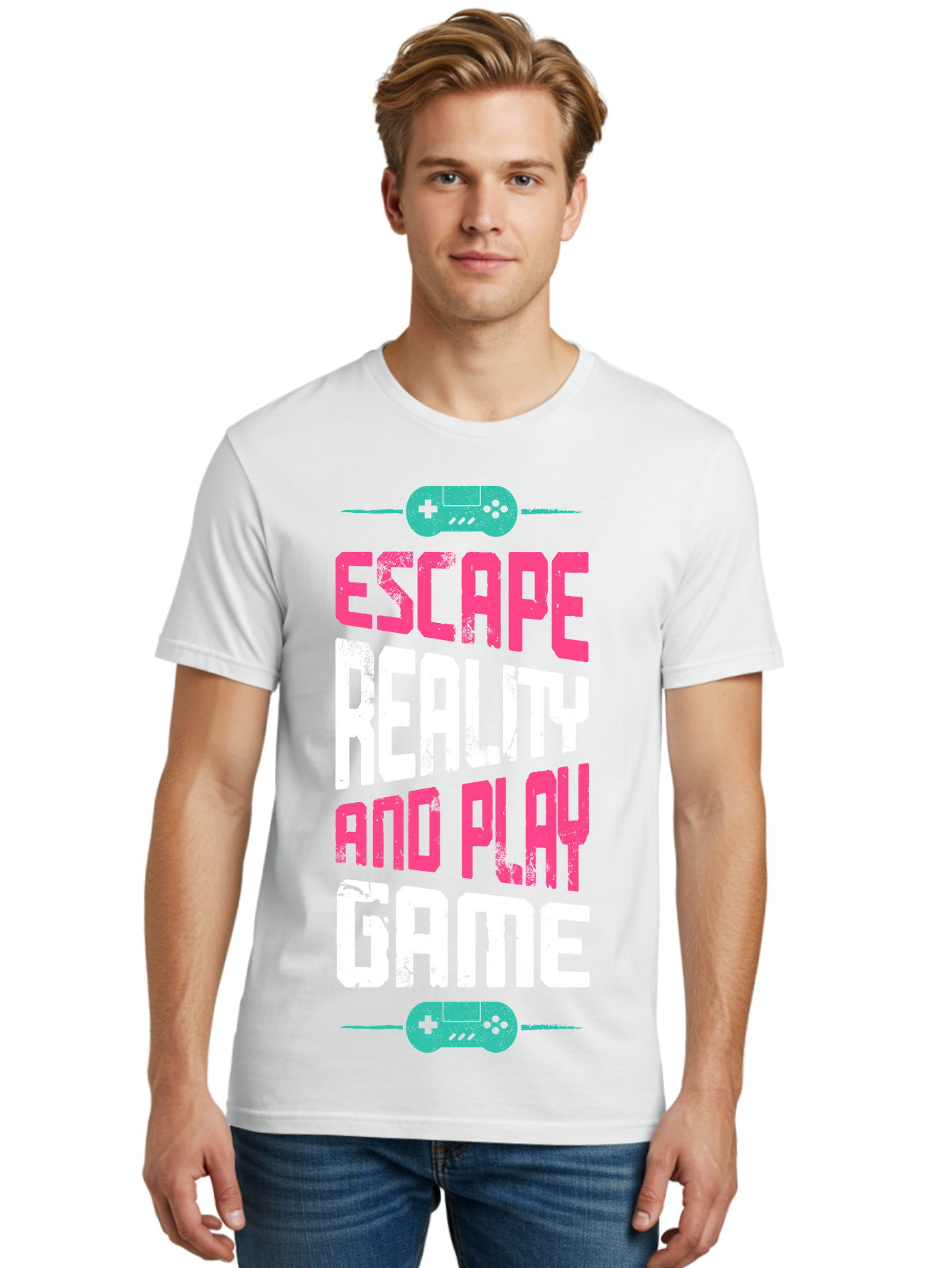 Escape-Reality-And-Play-Game Men'S Graphic Tee, 100% Cotton, Comfortable Casual Summer Wear, Machine Washable, Escape Reality, Play Game, Immersive Gaming Experience, Escape Room Theme, Gaming Advertisement, Interactive Entertainment, - Aaa627 20